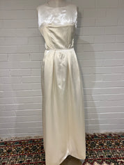 50s Champagne Silk-satin Boat Neckline A-line Dress