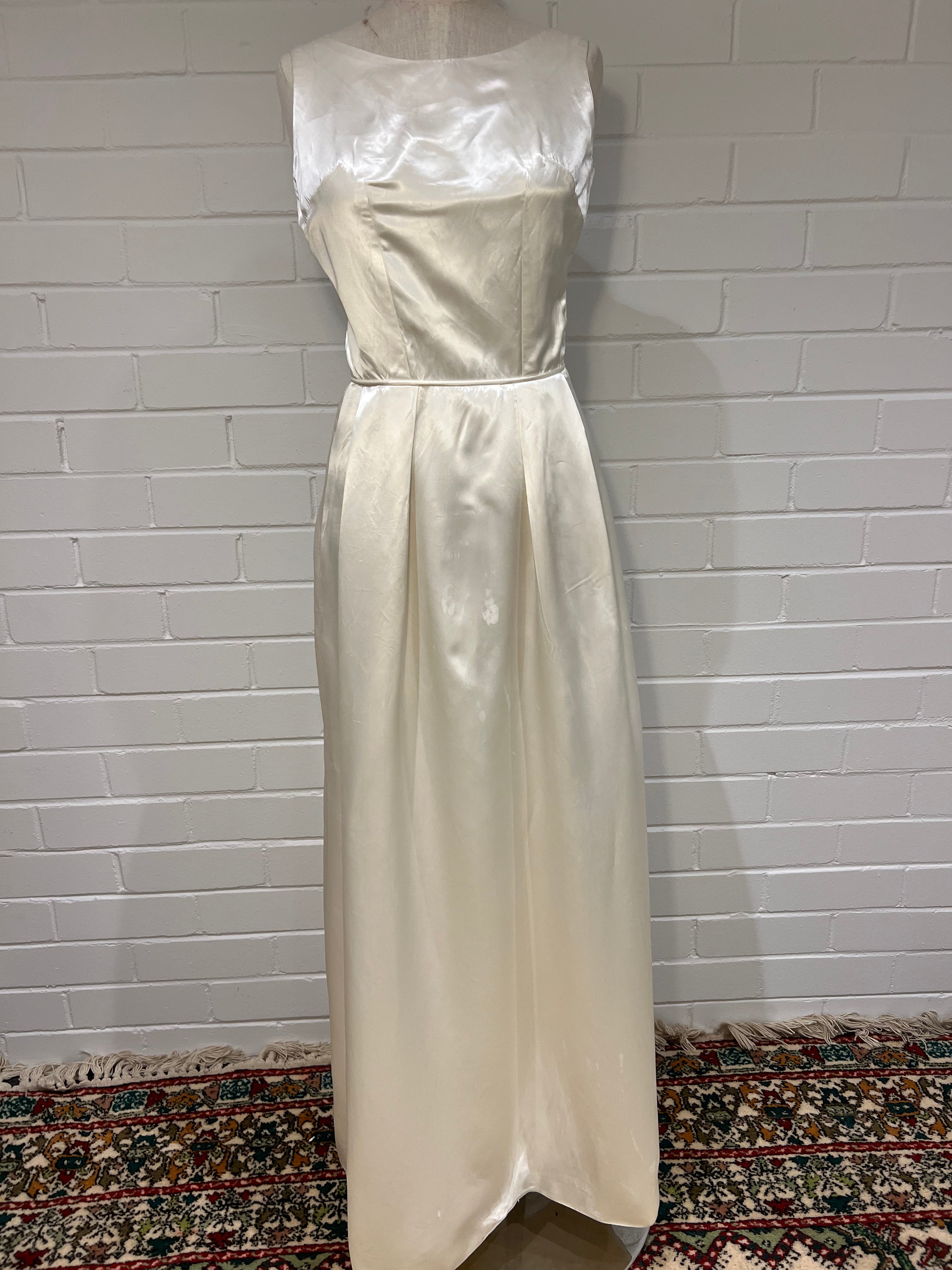 50s Champagne Silk-satin Boat Neckline A-line Dress