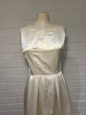 50s Champagne Silk-satin Boat Neckline A-line Dress