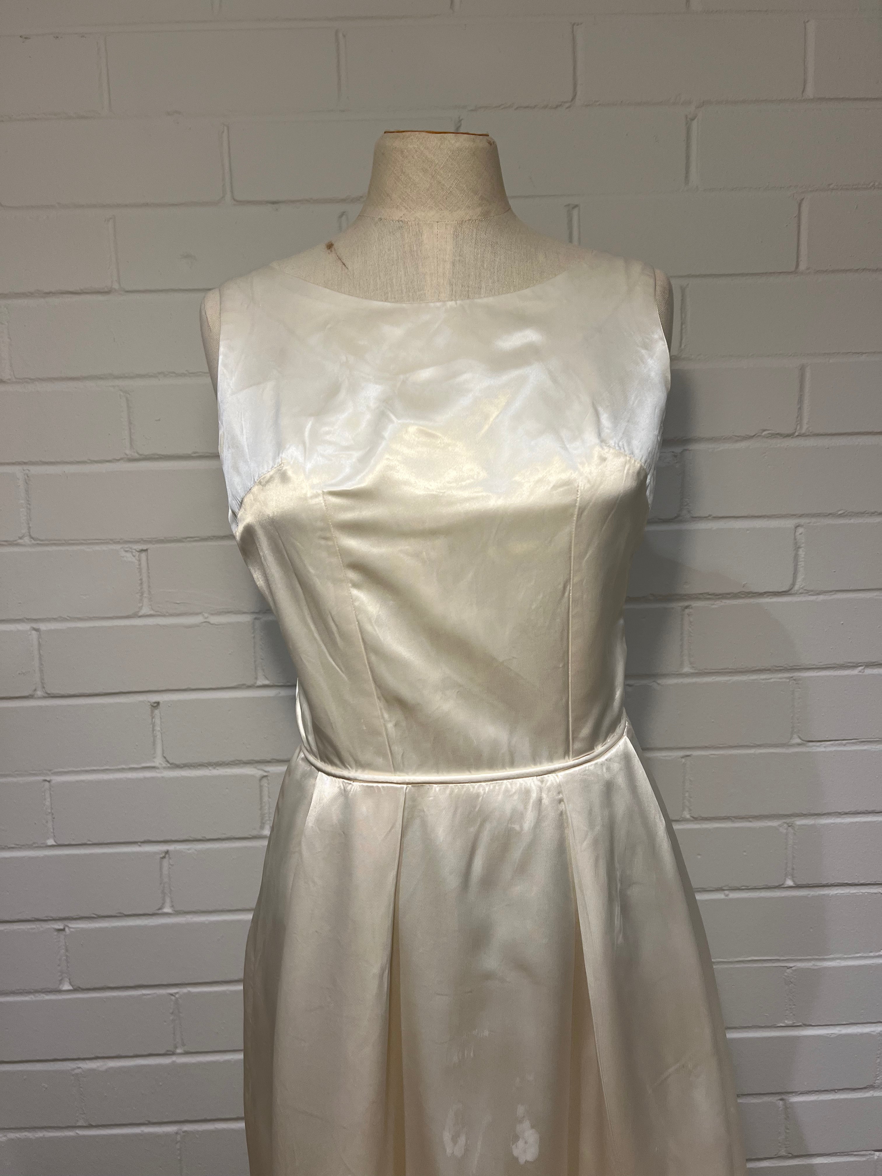 50s Champagne Silk-satin Boat Neckline A-line Dress