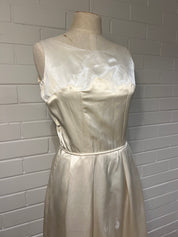 50s Champagne Silk-satin Boat Neckline A-line Dress