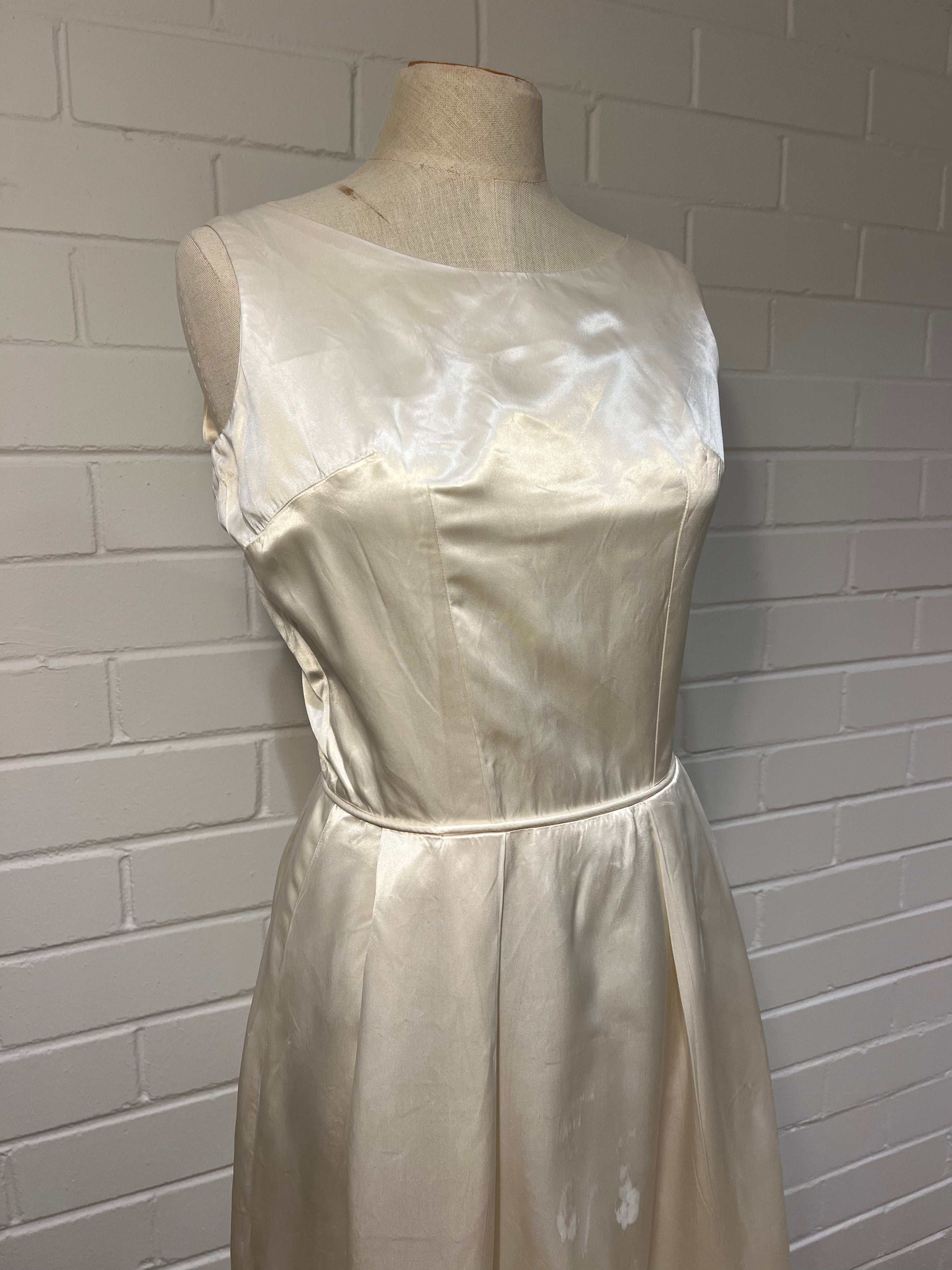 50s Champagne Silk-satin Boat Neckline A-line Dress
