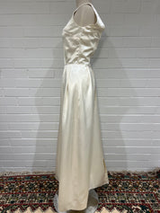 50s Champagne Silk-satin Boat Neckline A-line Dress