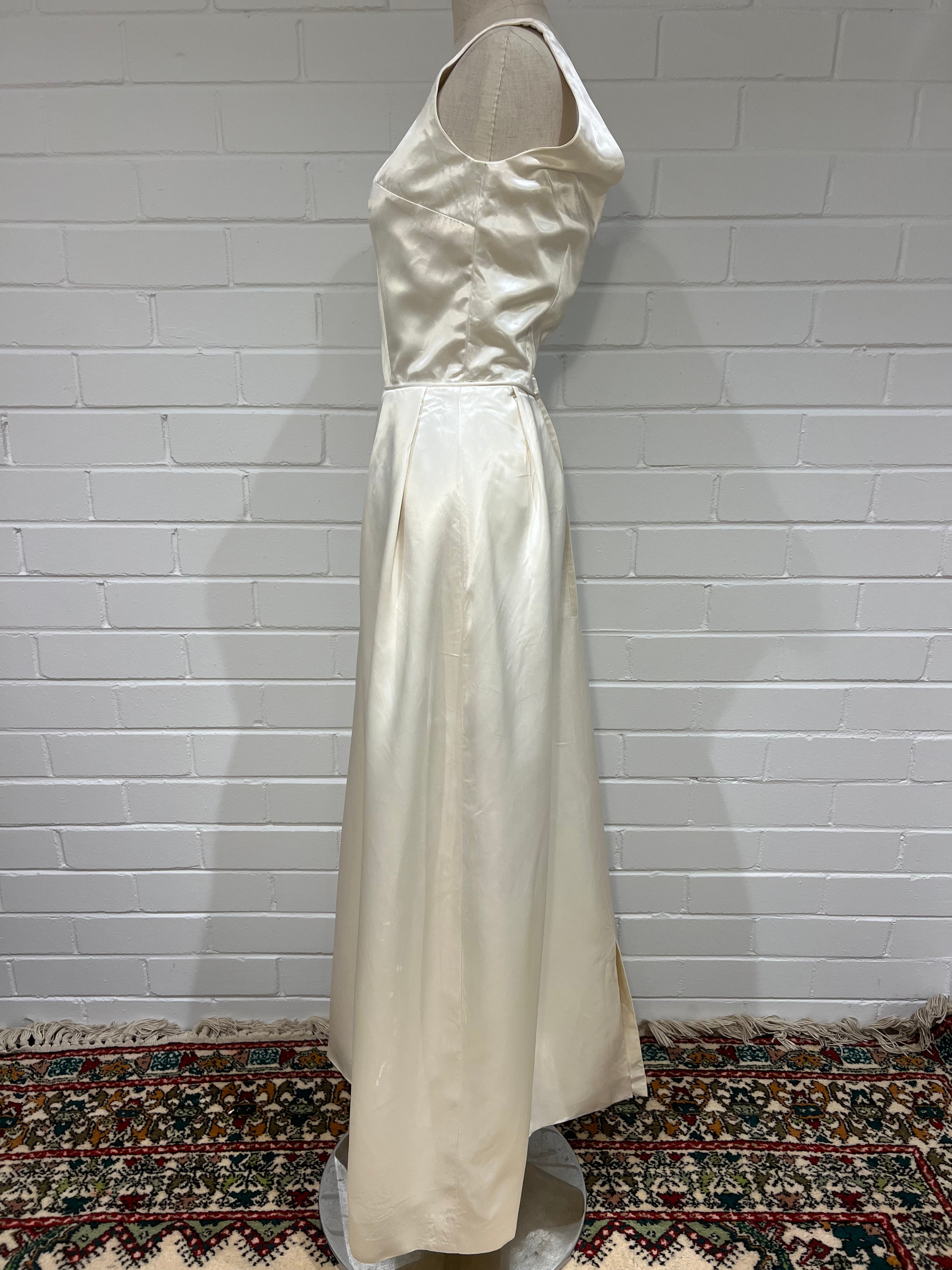 50s Champagne Silk-satin Boat Neckline A-line Dress