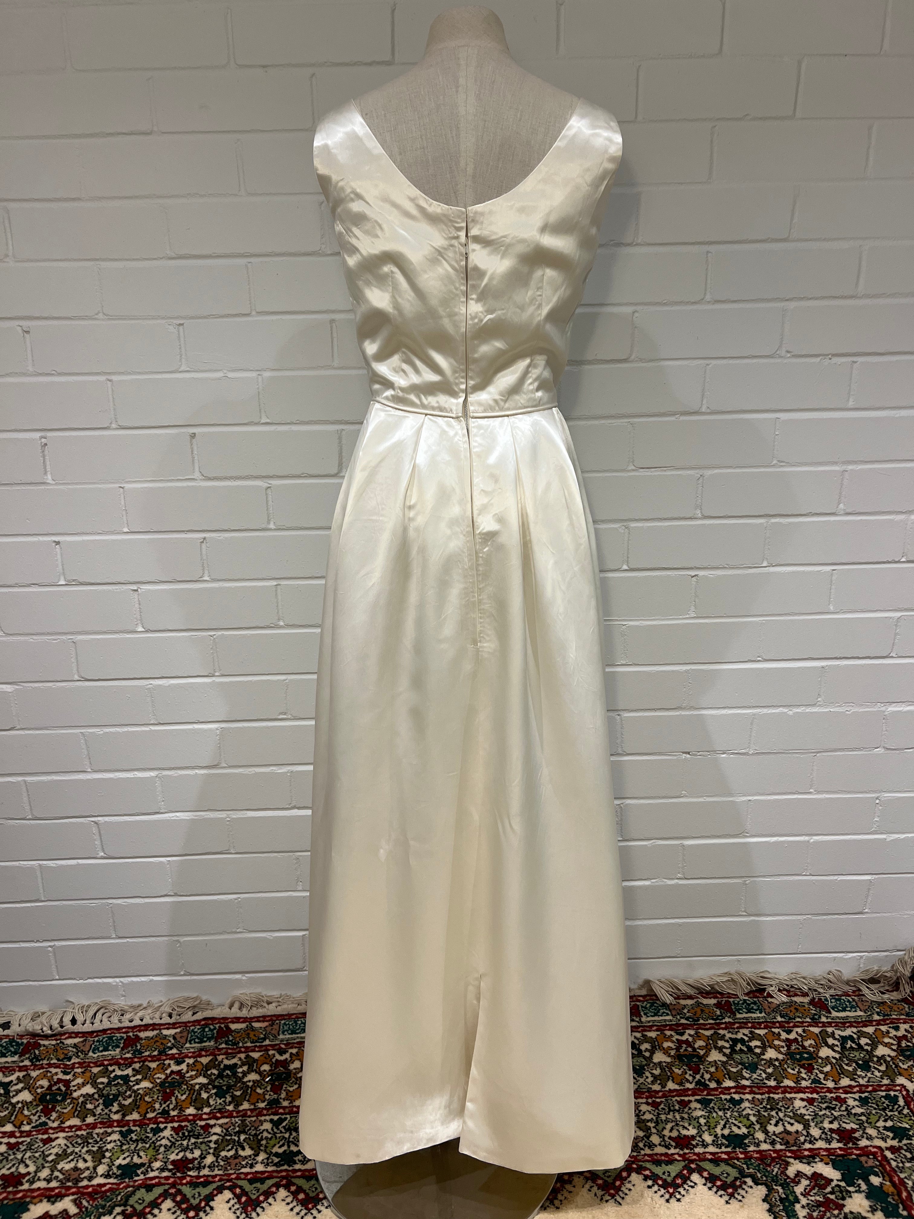 50s Champagne Silk-satin Boat Neckline A-line Dress