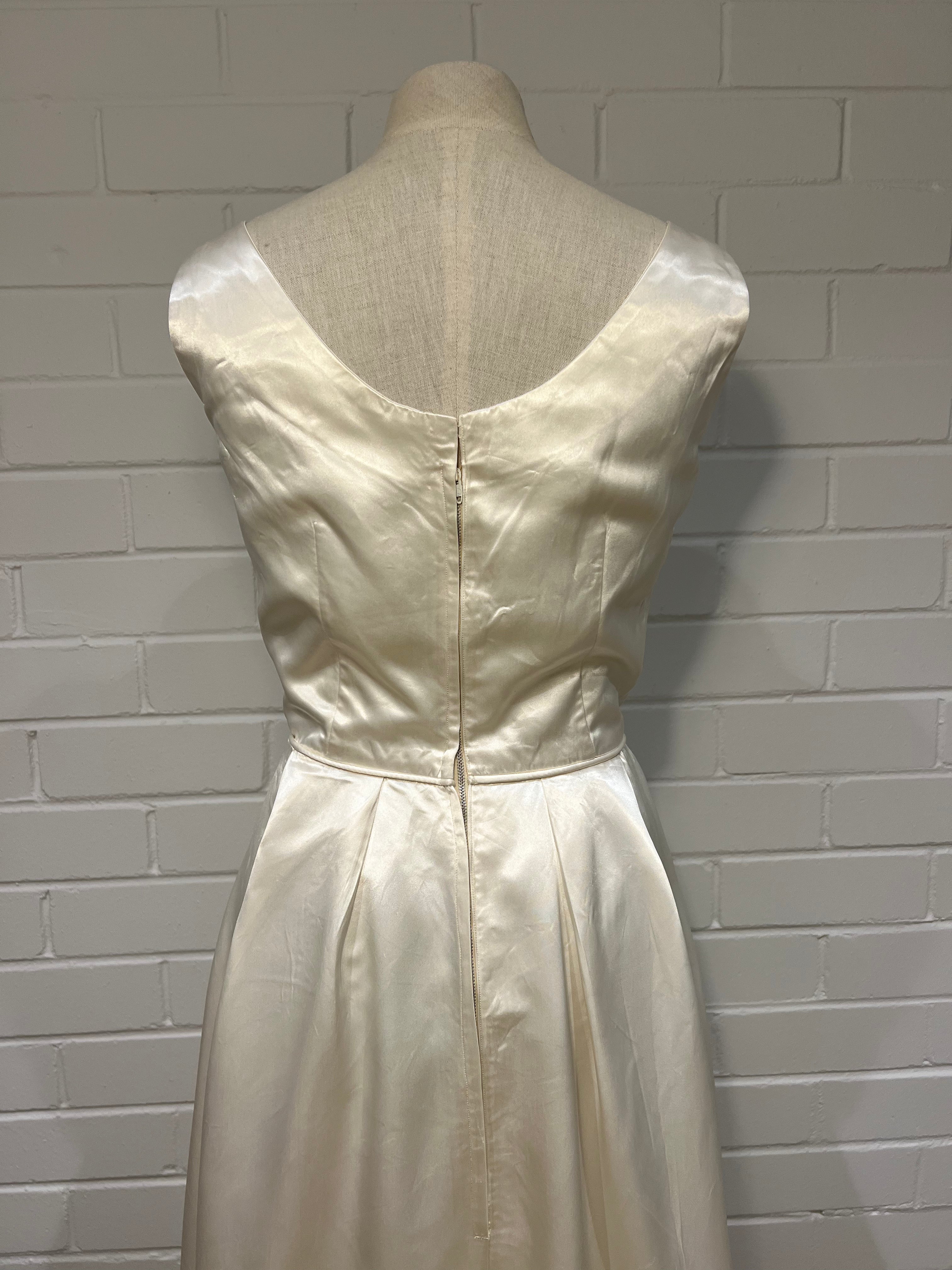 50s Champagne Silk-satin Boat Neckline A-line Dress