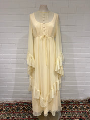 70s Cream Ruffle Bell Sleeve Dress