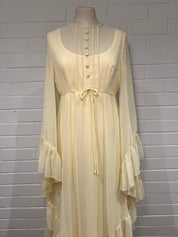 70s Cream Ruffle Bell Sleeve Dress