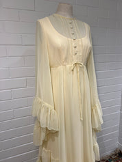 70s Cream Ruffle Bell Sleeve Dress