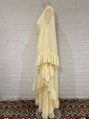 70s Cream Ruffle Bell Sleeve Dress