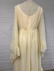 70s Cream Ruffle Bell Sleeve Dress