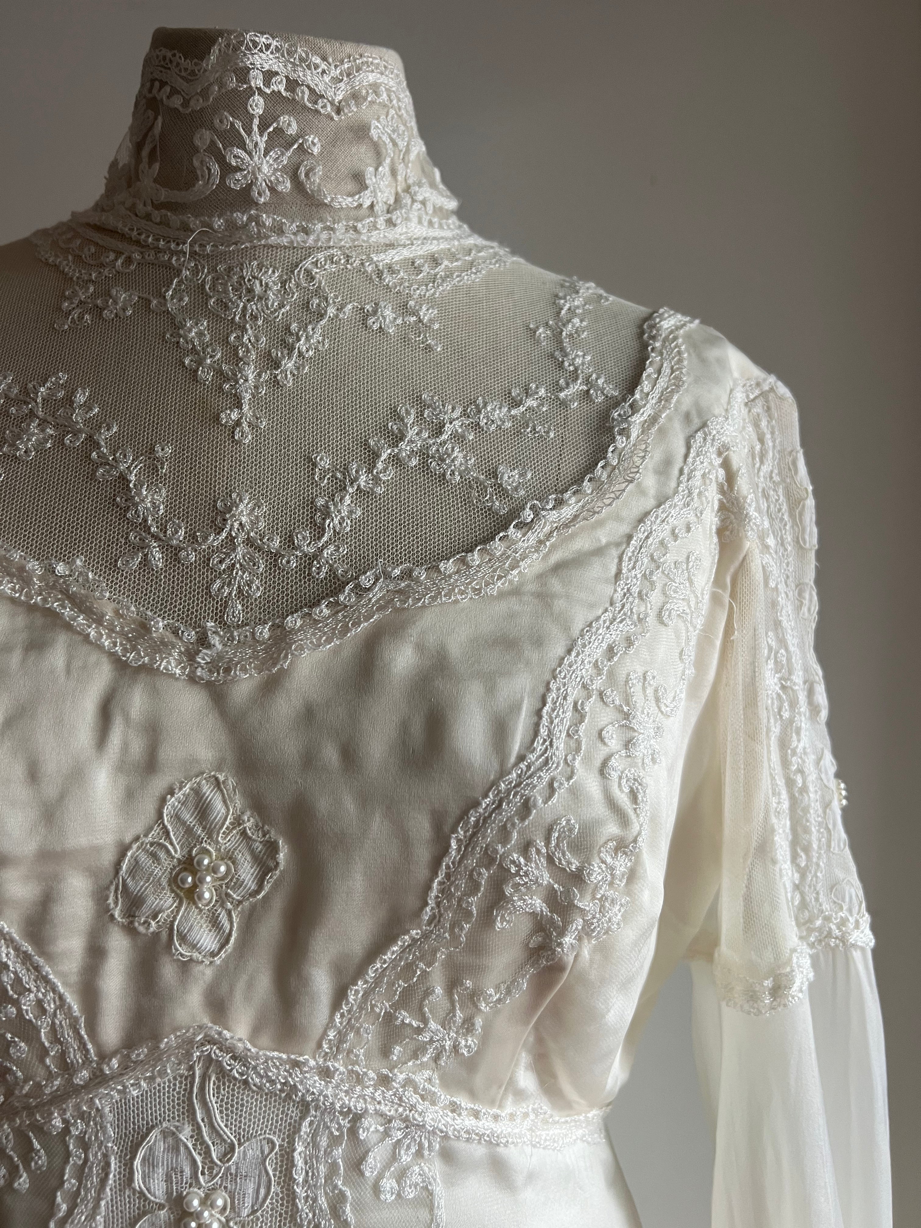 1970s Embroidered Lace Dress