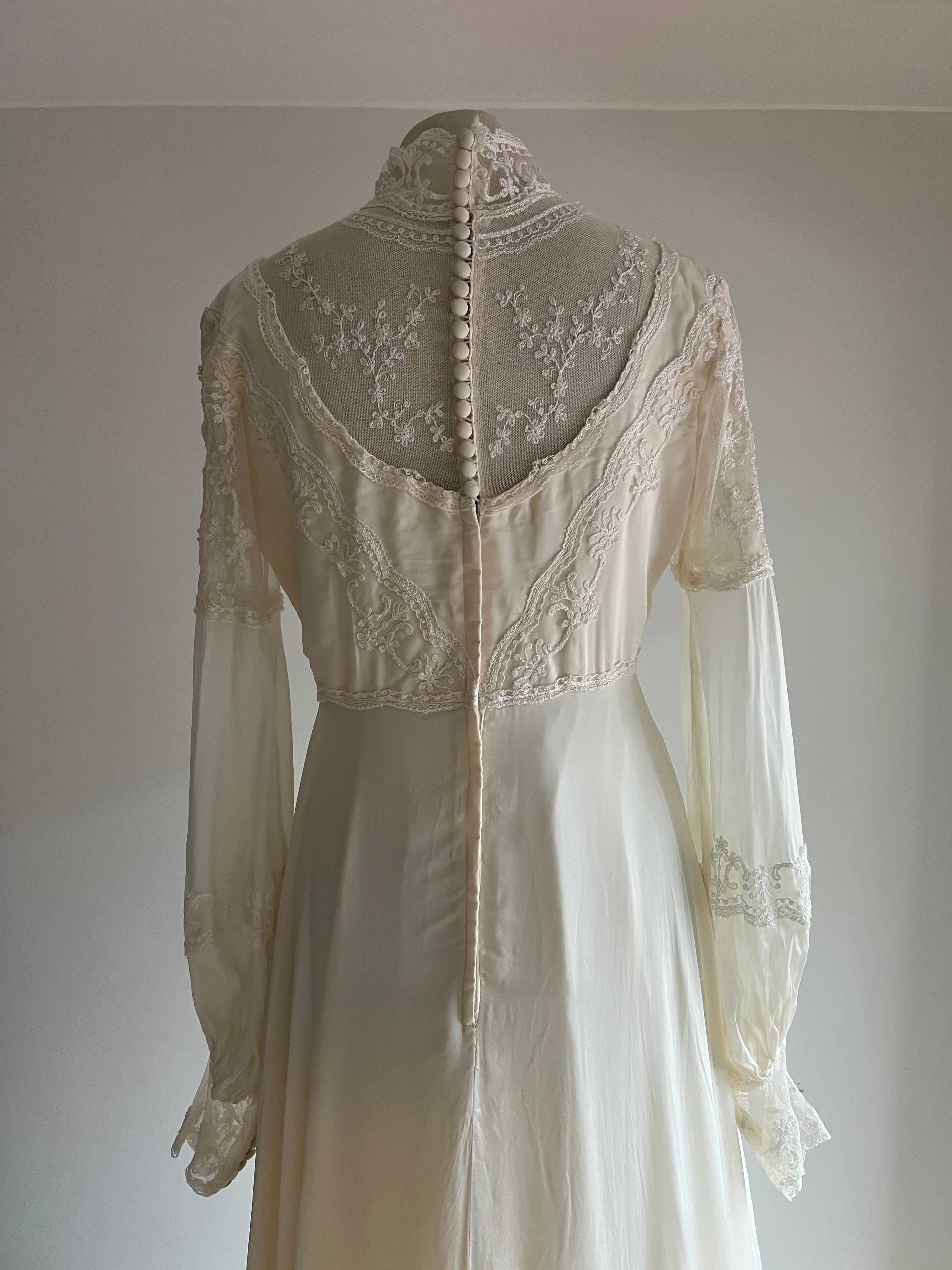 1970s Embroidered Lace Dress