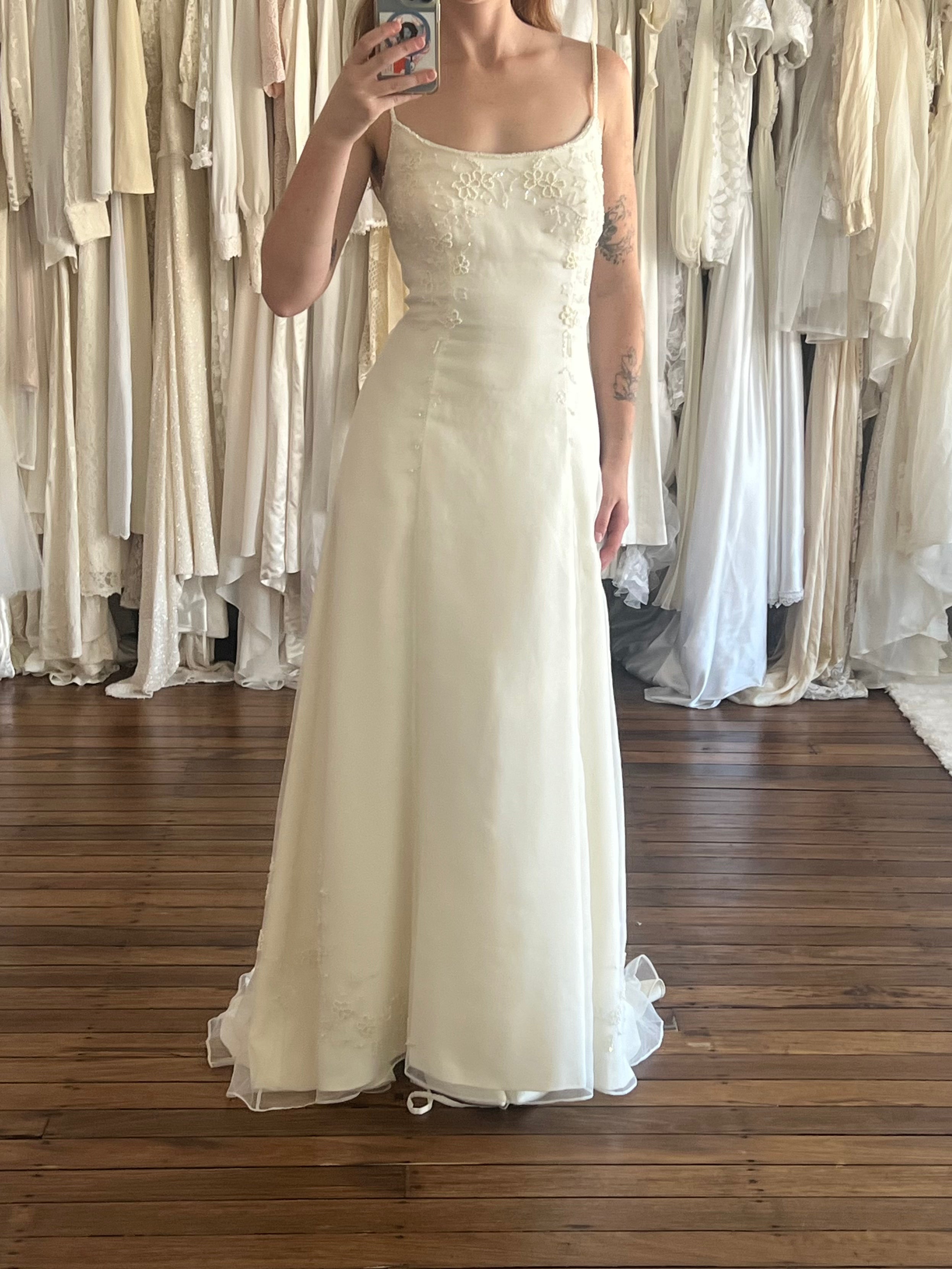 90s Beaded Organza Spaghetti Strap Dress