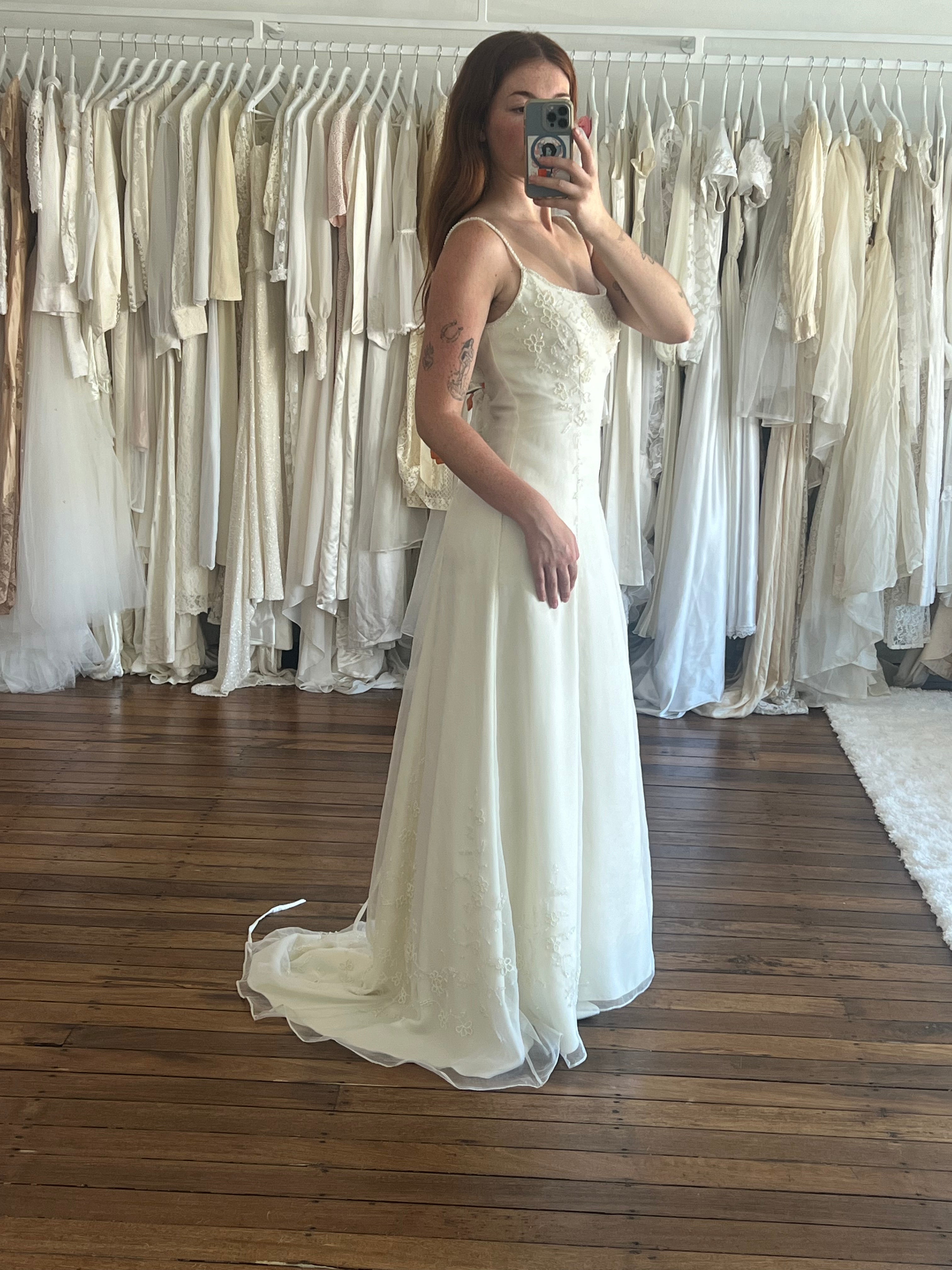 90s Beaded Organza Spaghetti Strap Dress