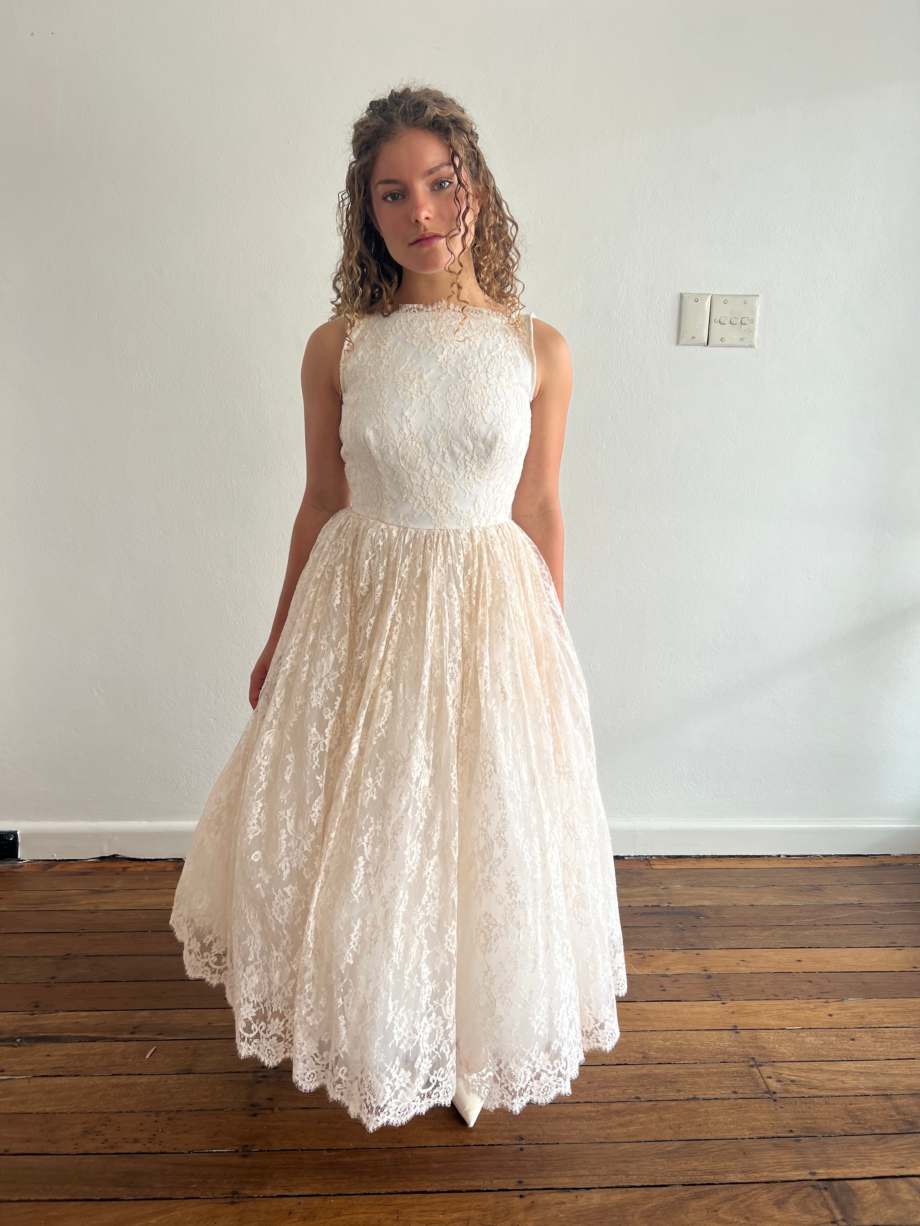 80s Chantilly Lace Tea-length Dress