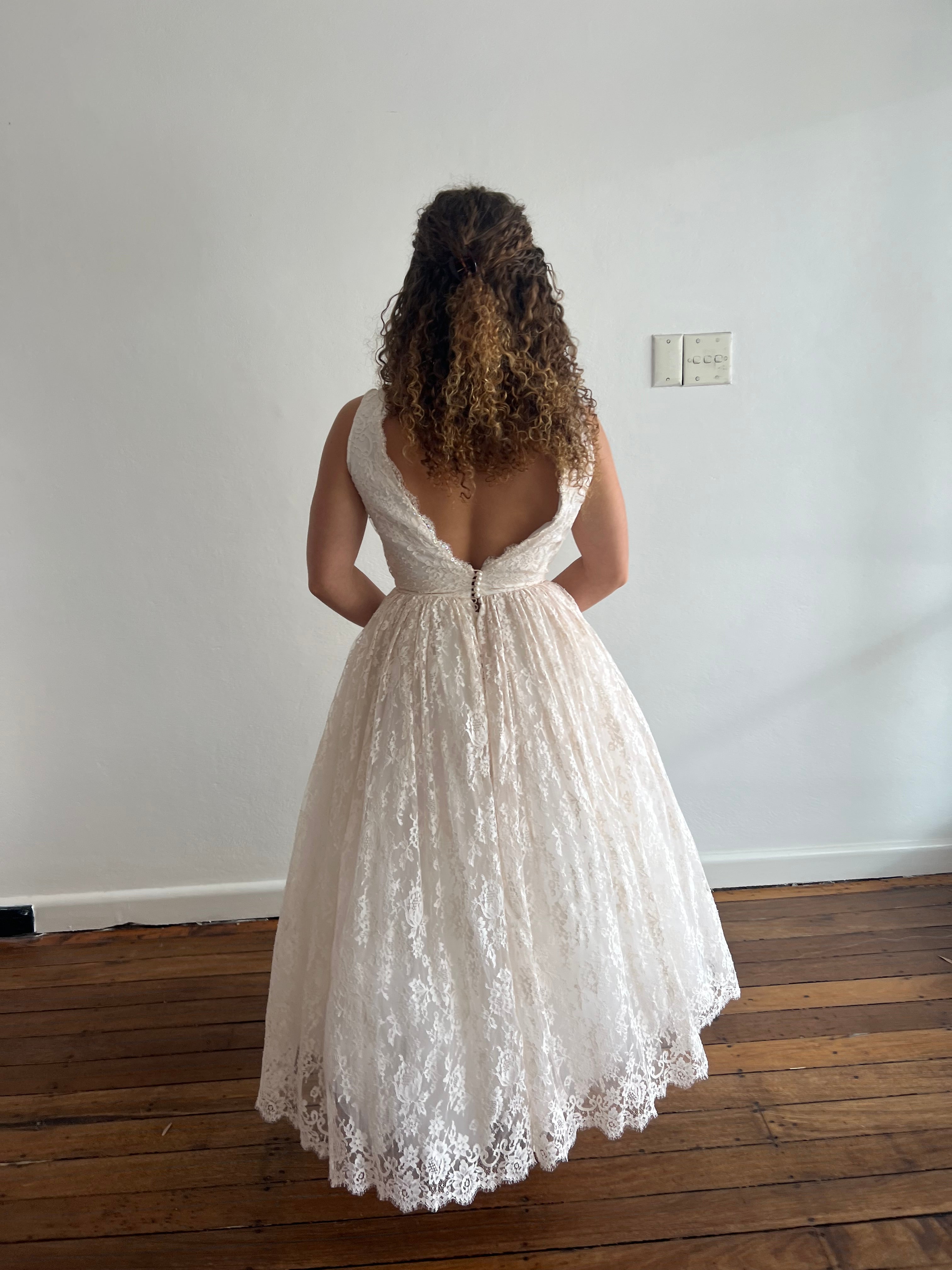 80s Chantilly Lace Tea-length Dress