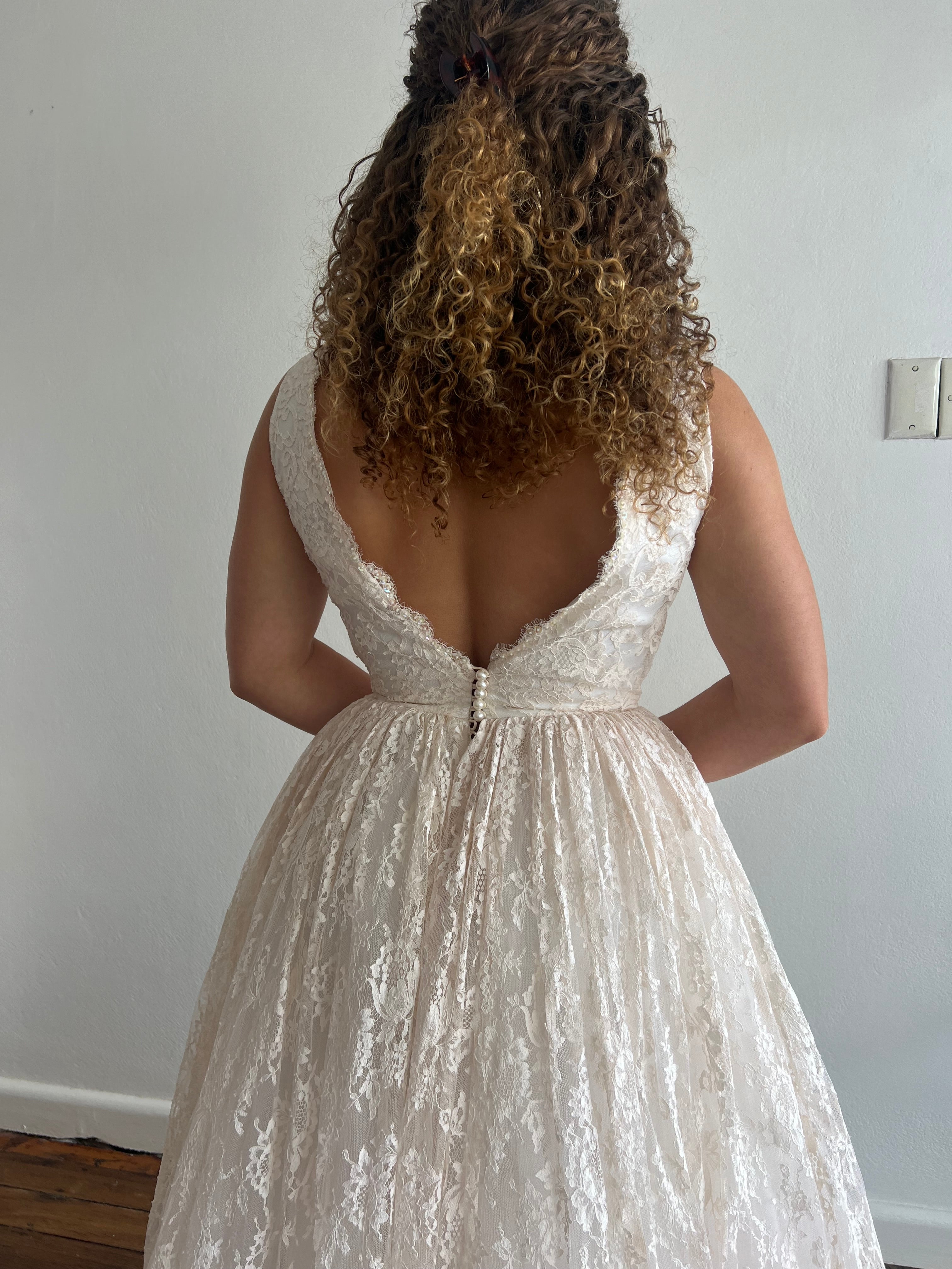 80s Chantilly Lace Tea-length Dress