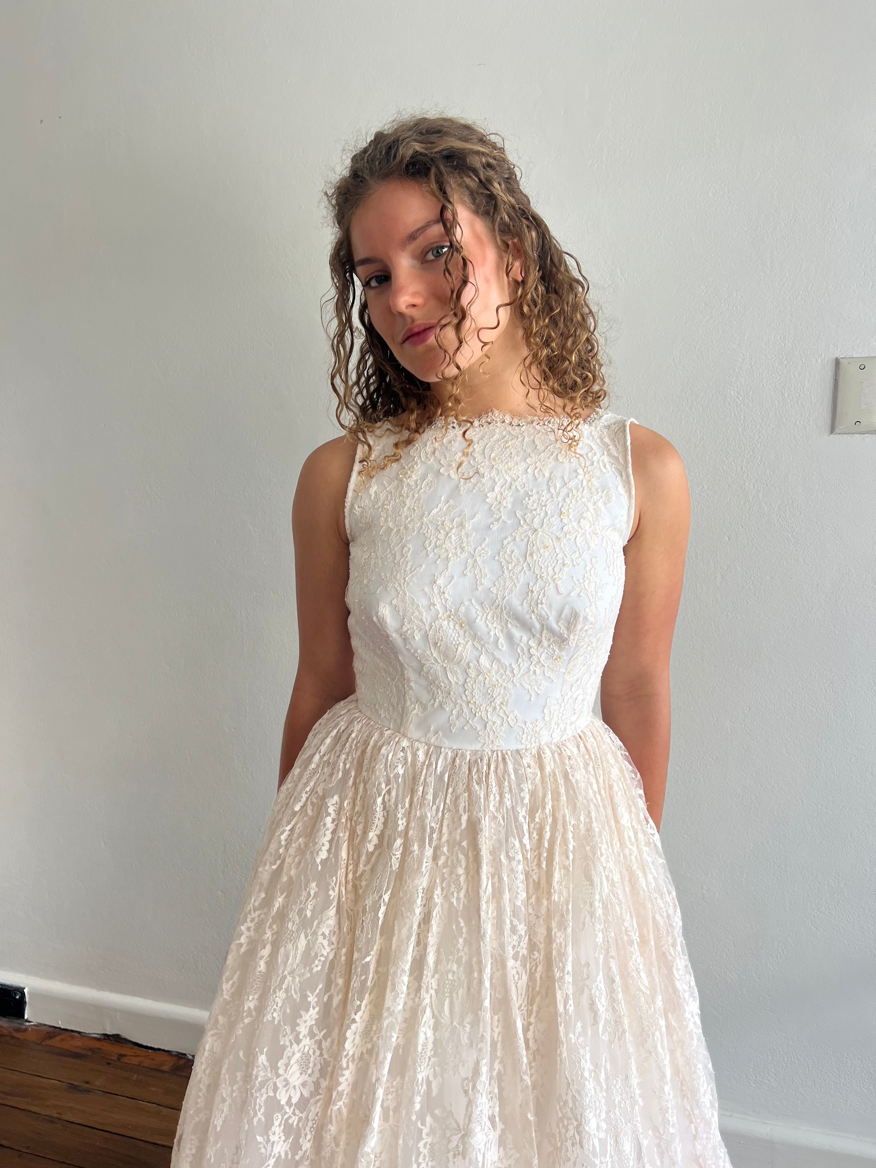 80s Chantilly Lace Tea-length Dress