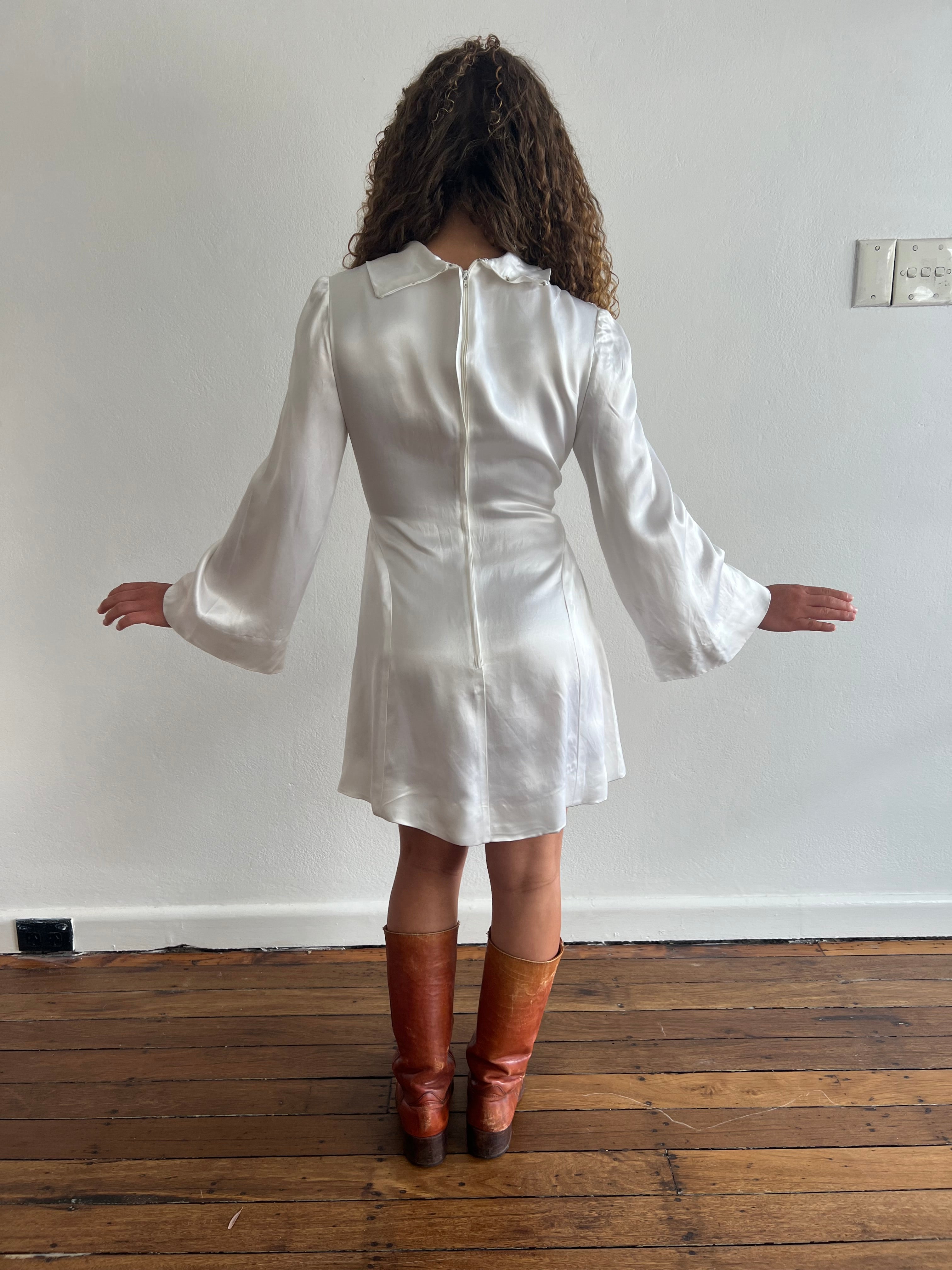 60s Silk Satin Lace Detail Mini Dress