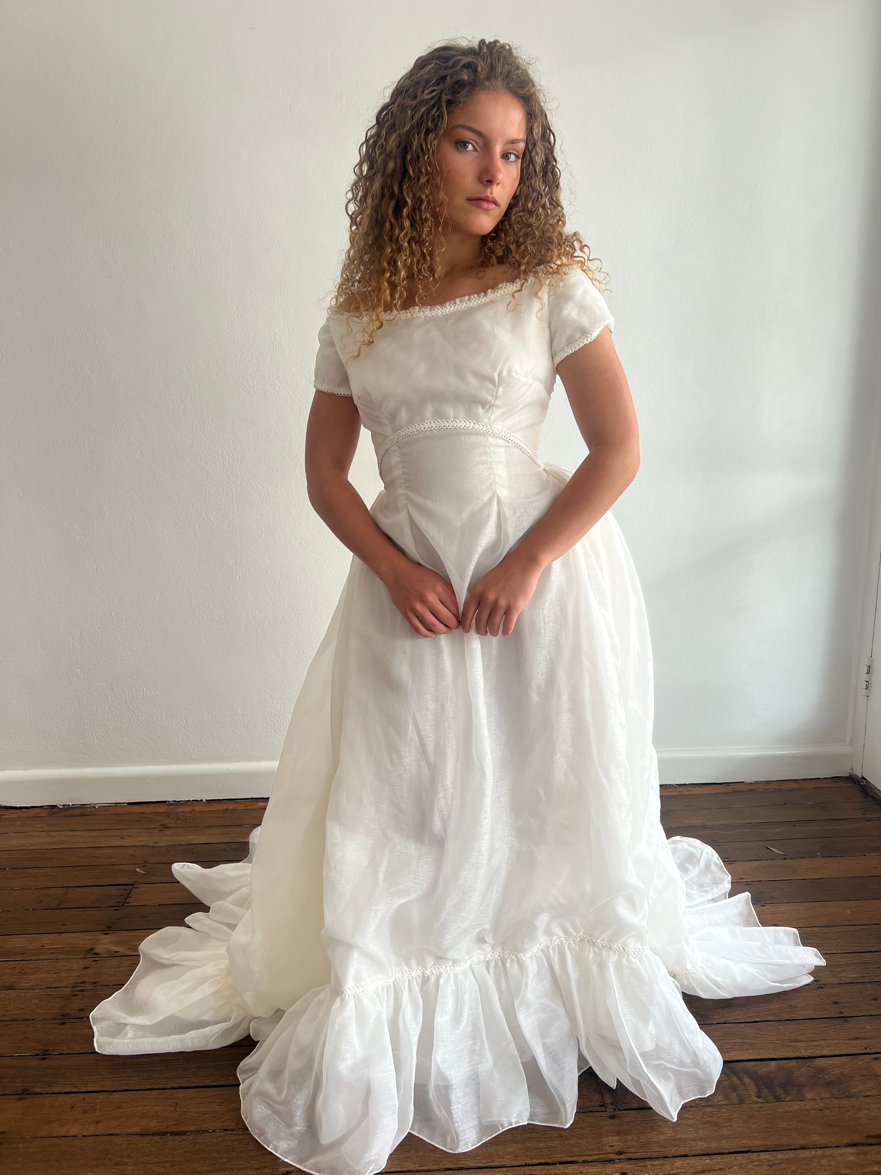 40s Silk Organza Off-the-shoulder Dress