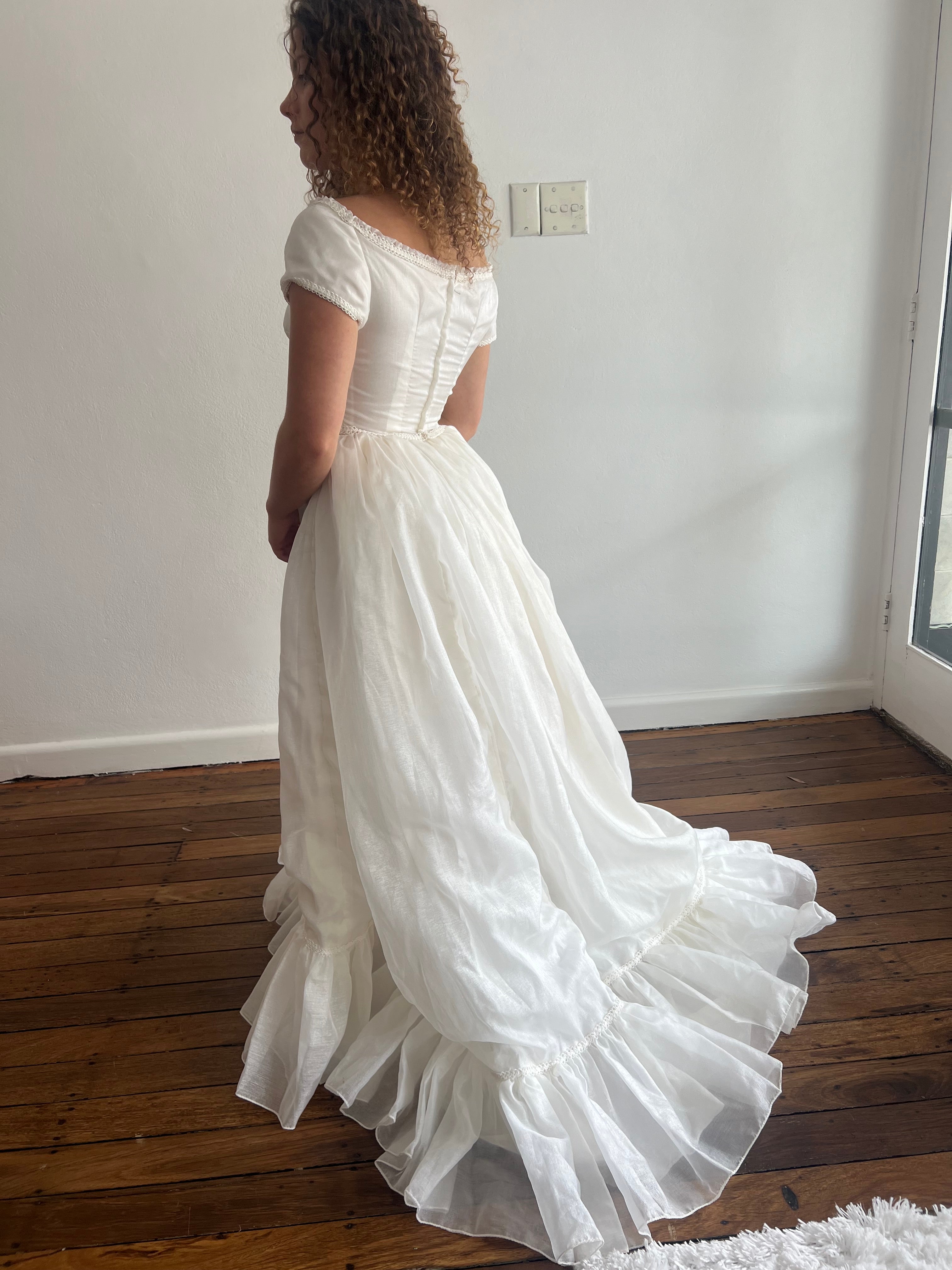 40s Silk Organza Off-the-shoulder Dress