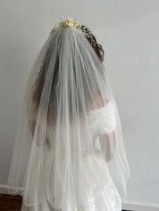 80s Two-Tier Beaded Rosette Veil