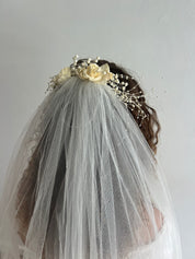 80s Two-Tier Beaded Rosette Veil