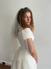 80s Two-Tier Beaded Rosette Veil
