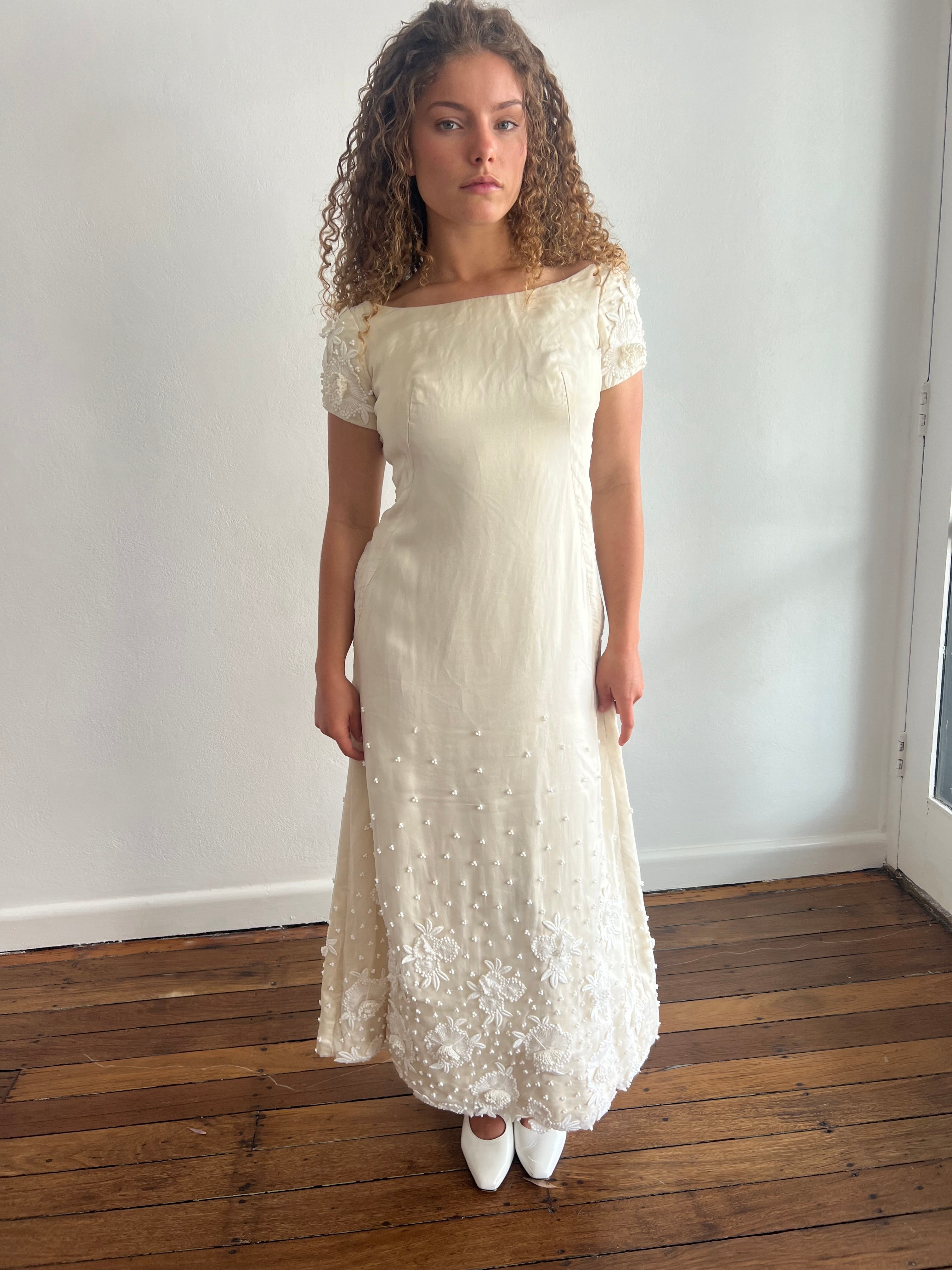 60s Priscilla of Boston Beaded Silk Organza Shift Dress