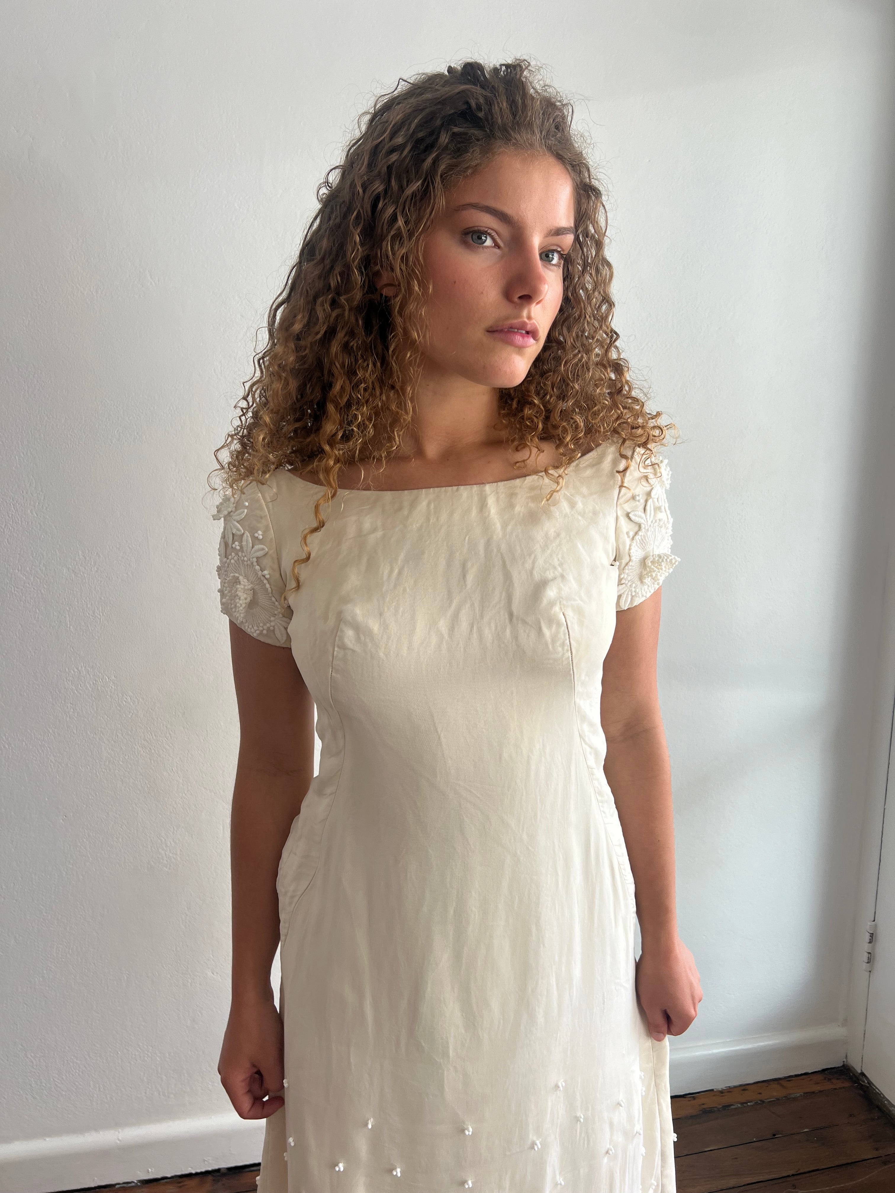 60s Priscilla of Boston Beaded Silk Organza Shift Dress