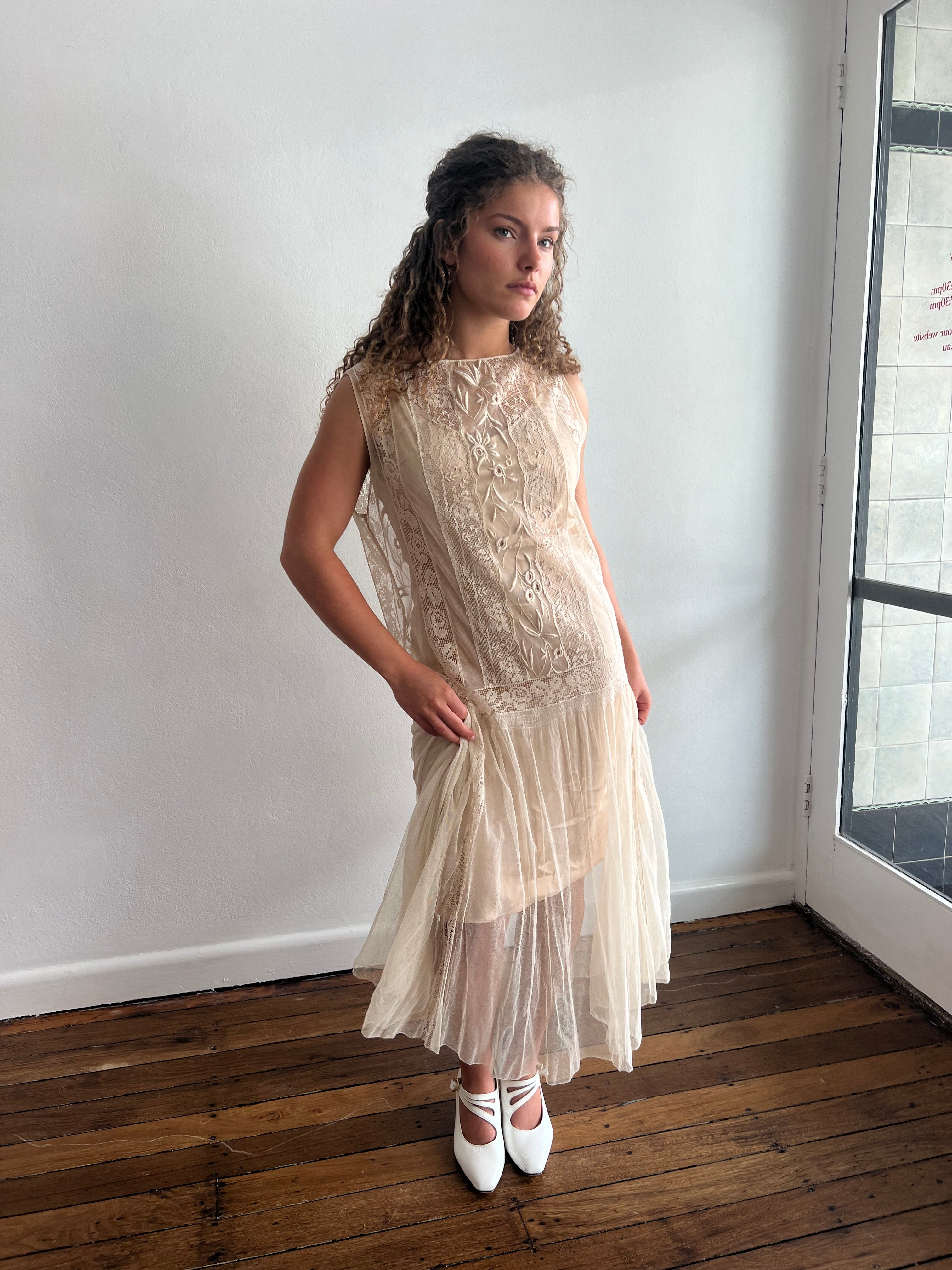 20s Silk French Net Lace Flapper Dress