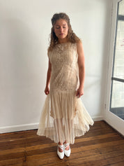 20s Silk French Net Lace Flapper Dress