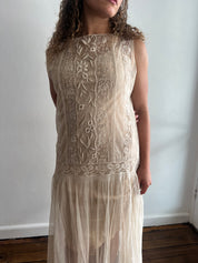20s Silk French Net Lace Flapper Dress