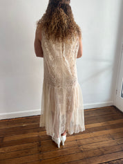 20s Silk French Net Lace Flapper Dress