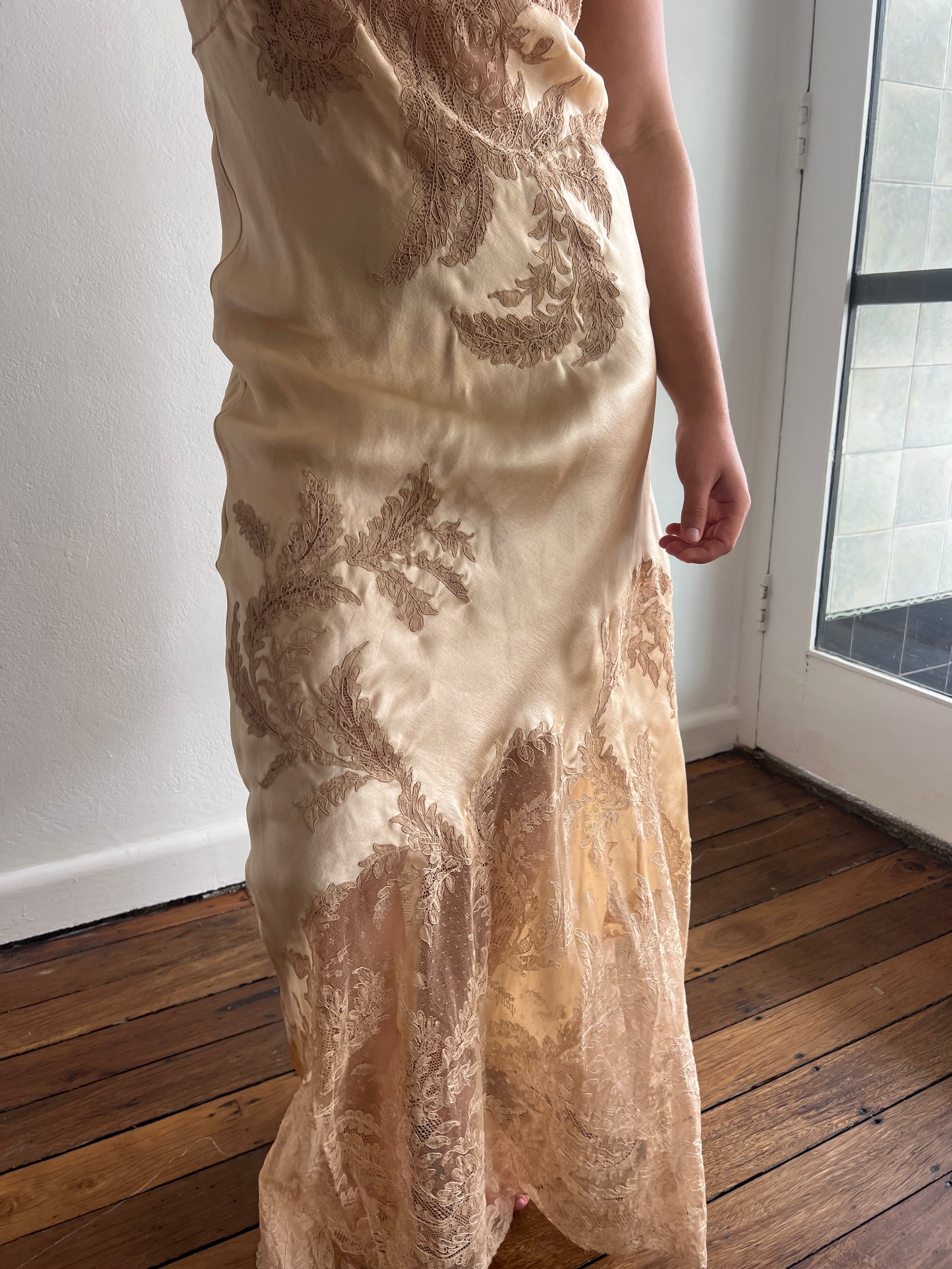 30s Blush Silk and Chantilly Lace Dress