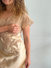 30s Blush Silk and Chantilly Lace Dress