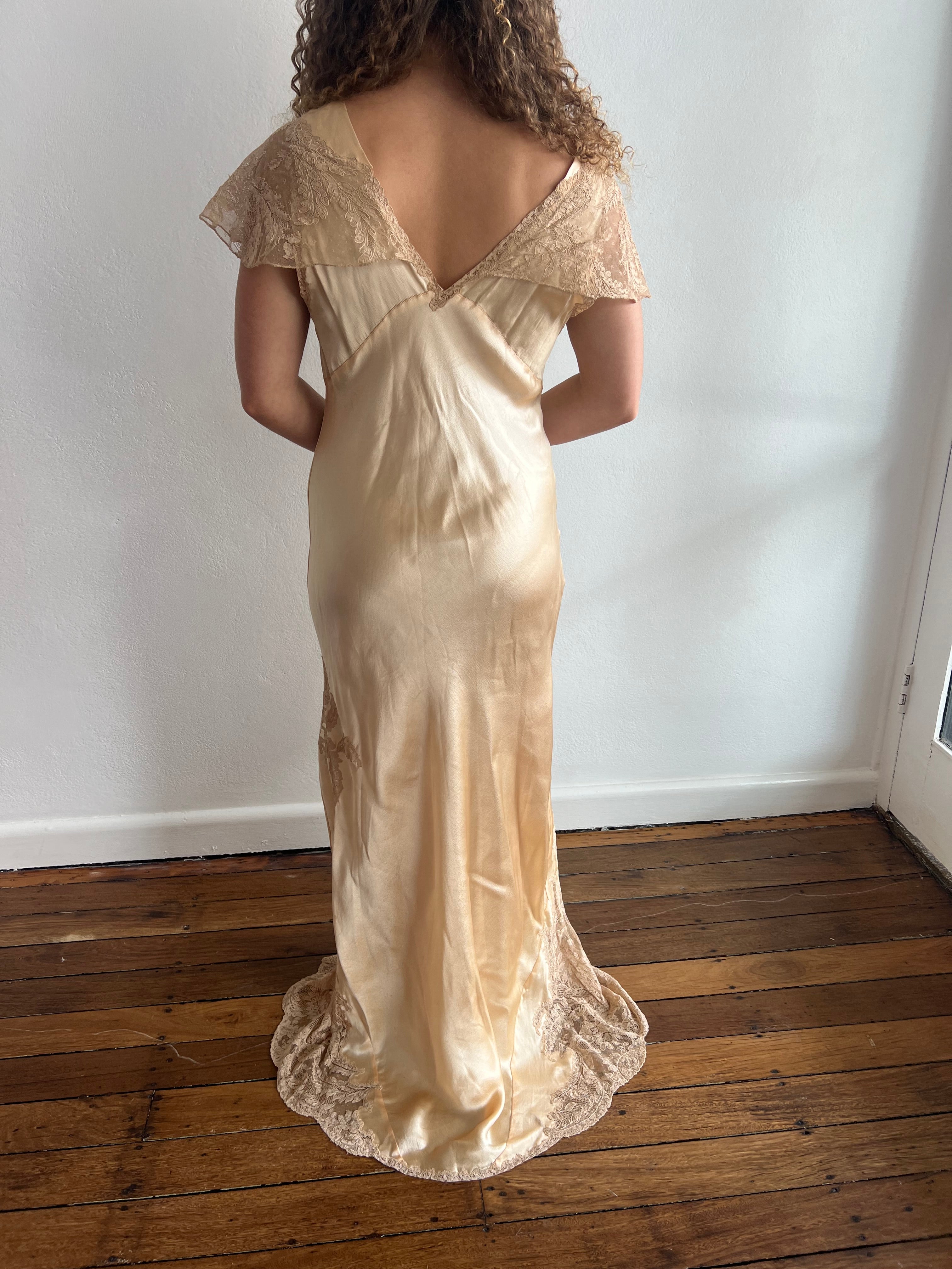 30s Blush Silk and Chantilly Lace Dress