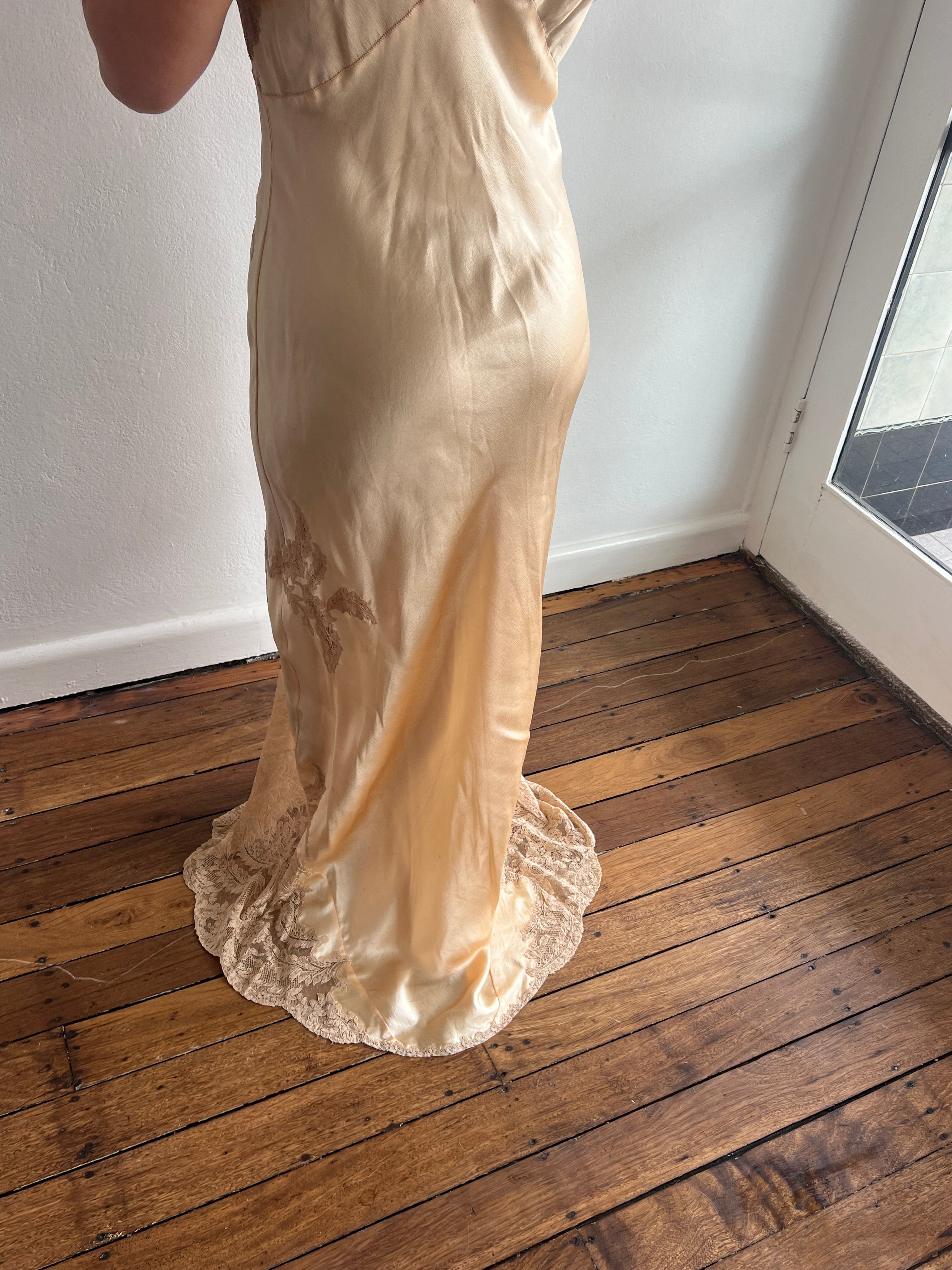 30s Blush Silk and Chantilly Lace Dress