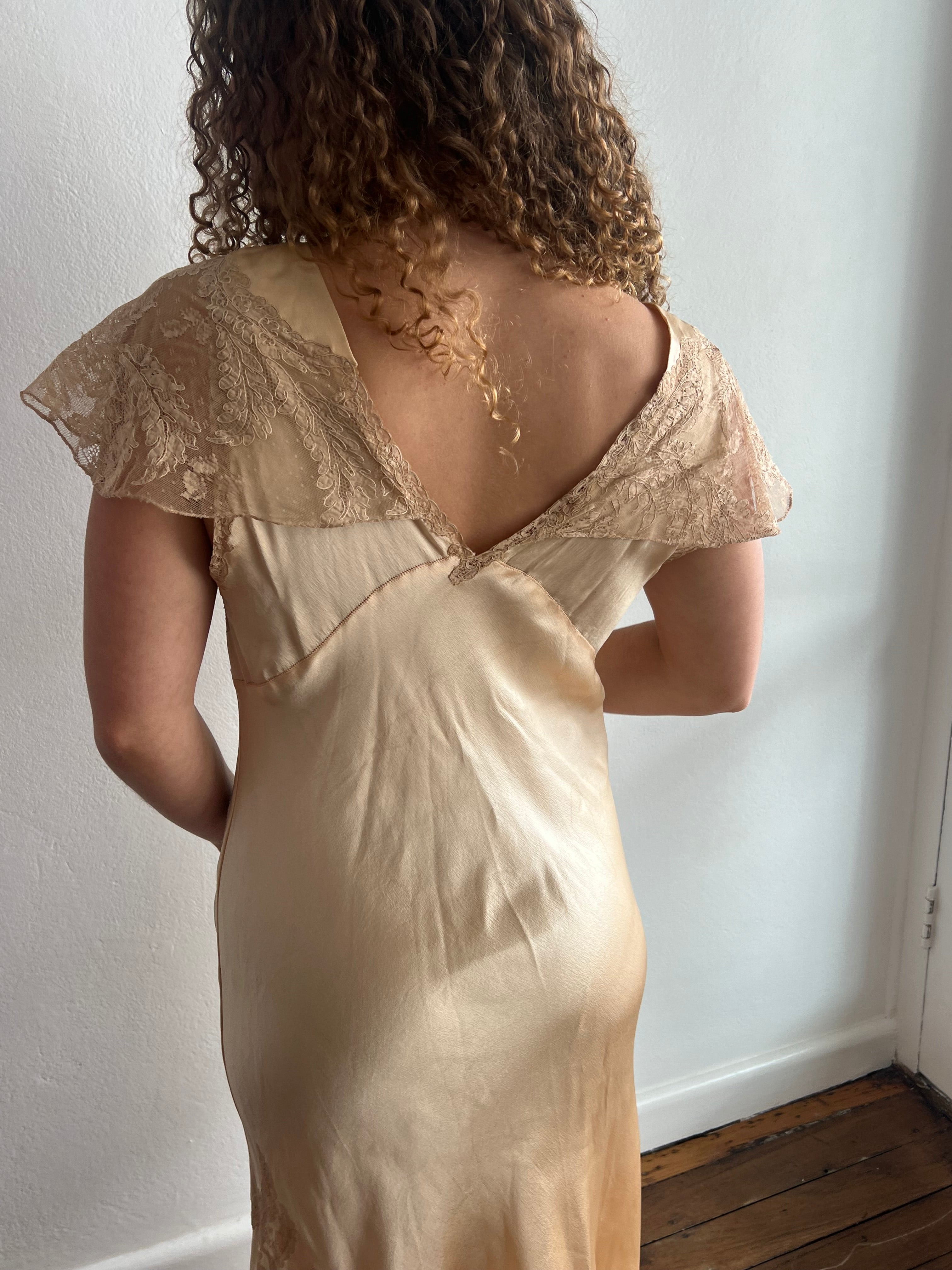 30s Blush Silk and Chantilly Lace Dress