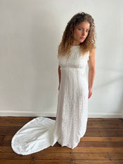 60s Boat-neck Dress with Detachable Train