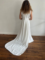 60s Boat-neck Dress with Detachable Train