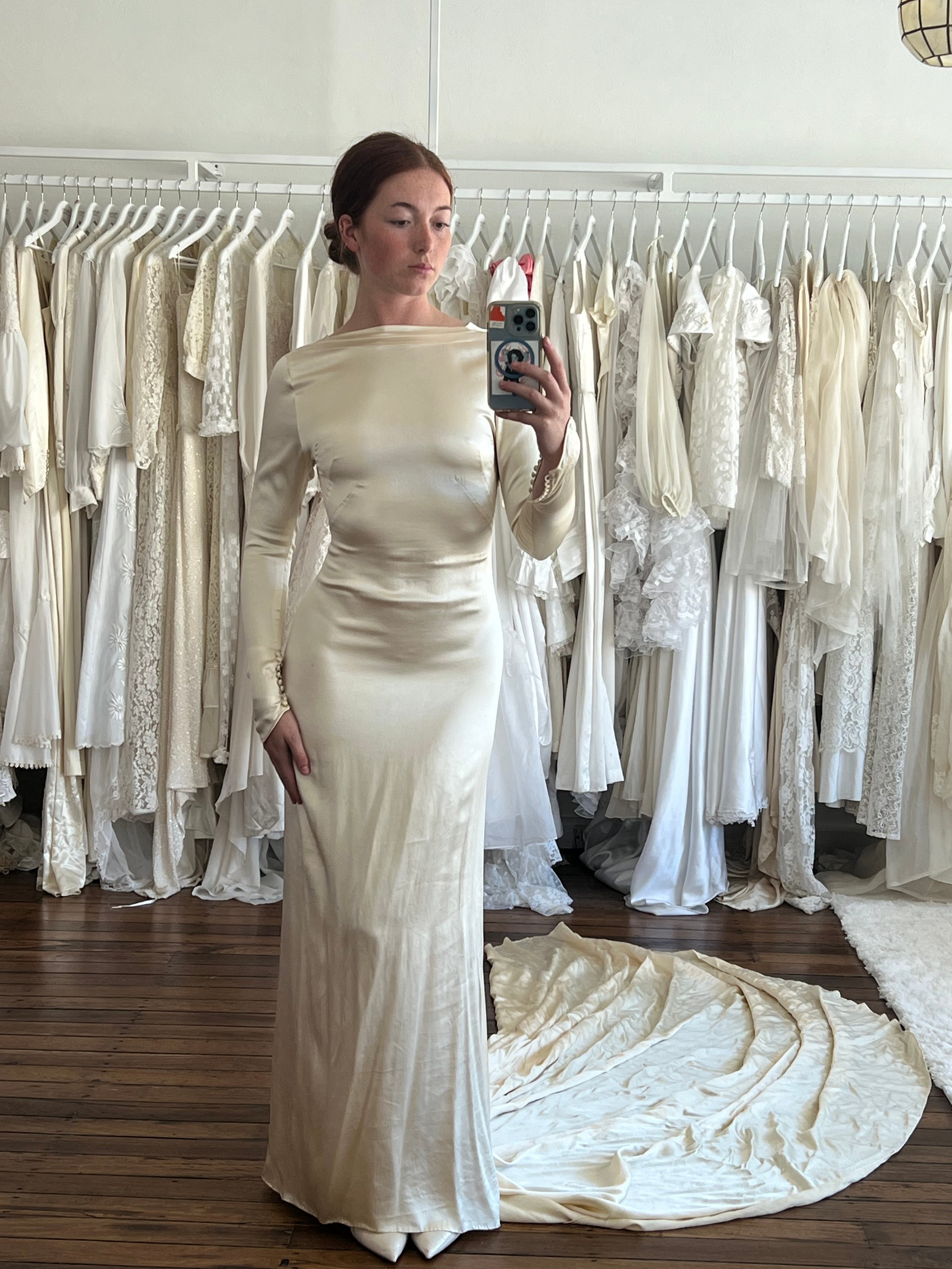 30s Golden Silk Bateau Dress