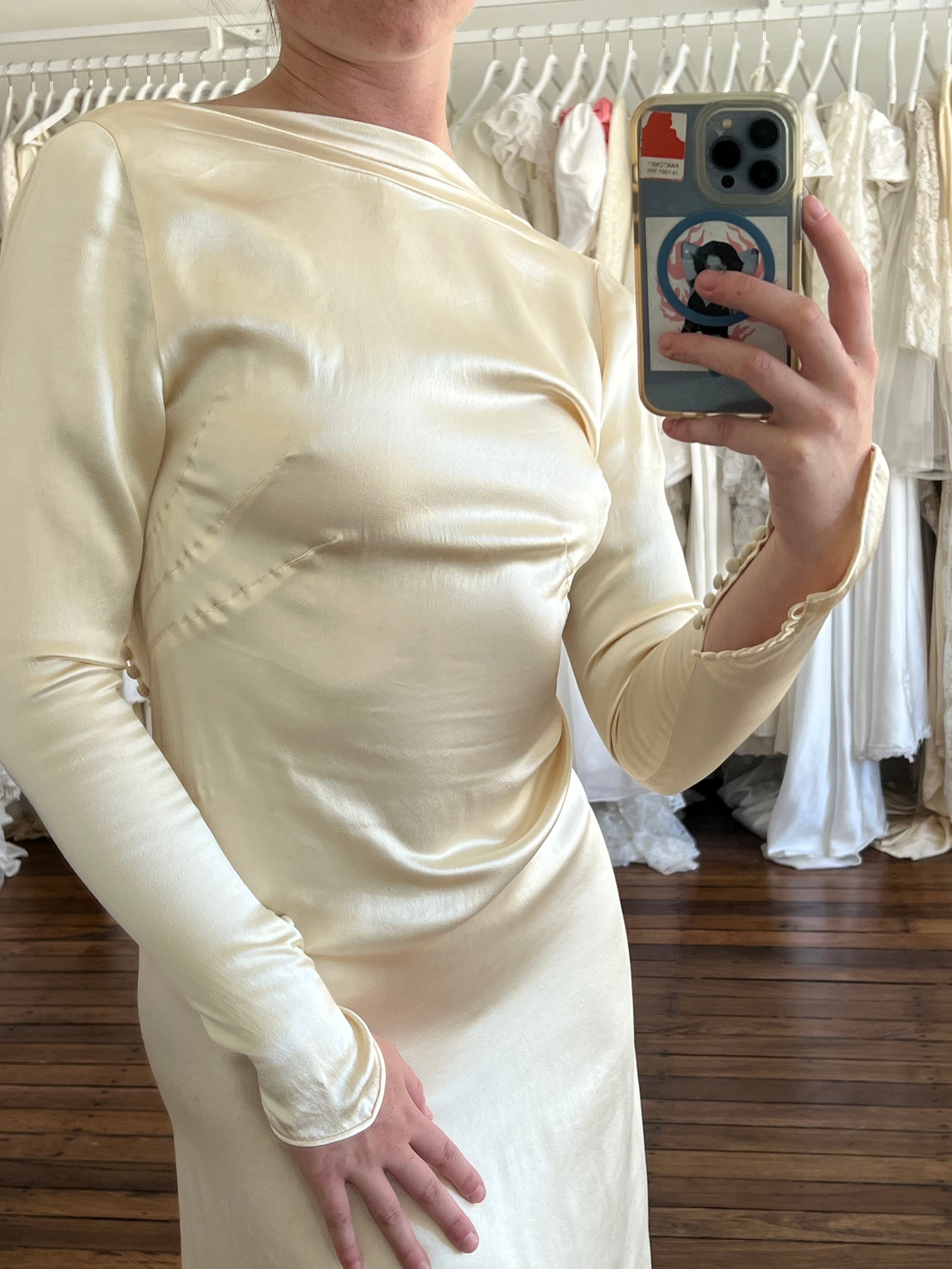 30s Golden Silk Bateau Dress