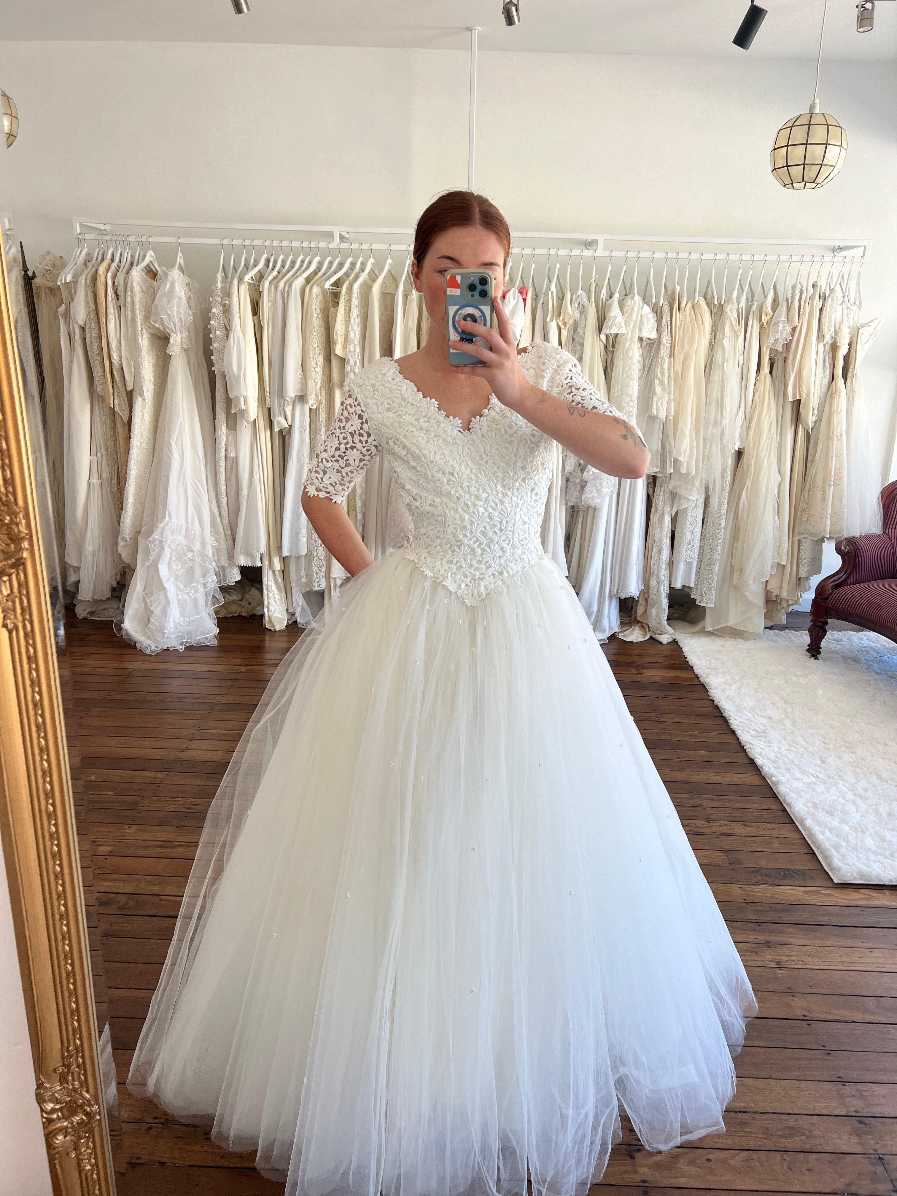 90s Lace Bodice Tulle Skirt Ballgown