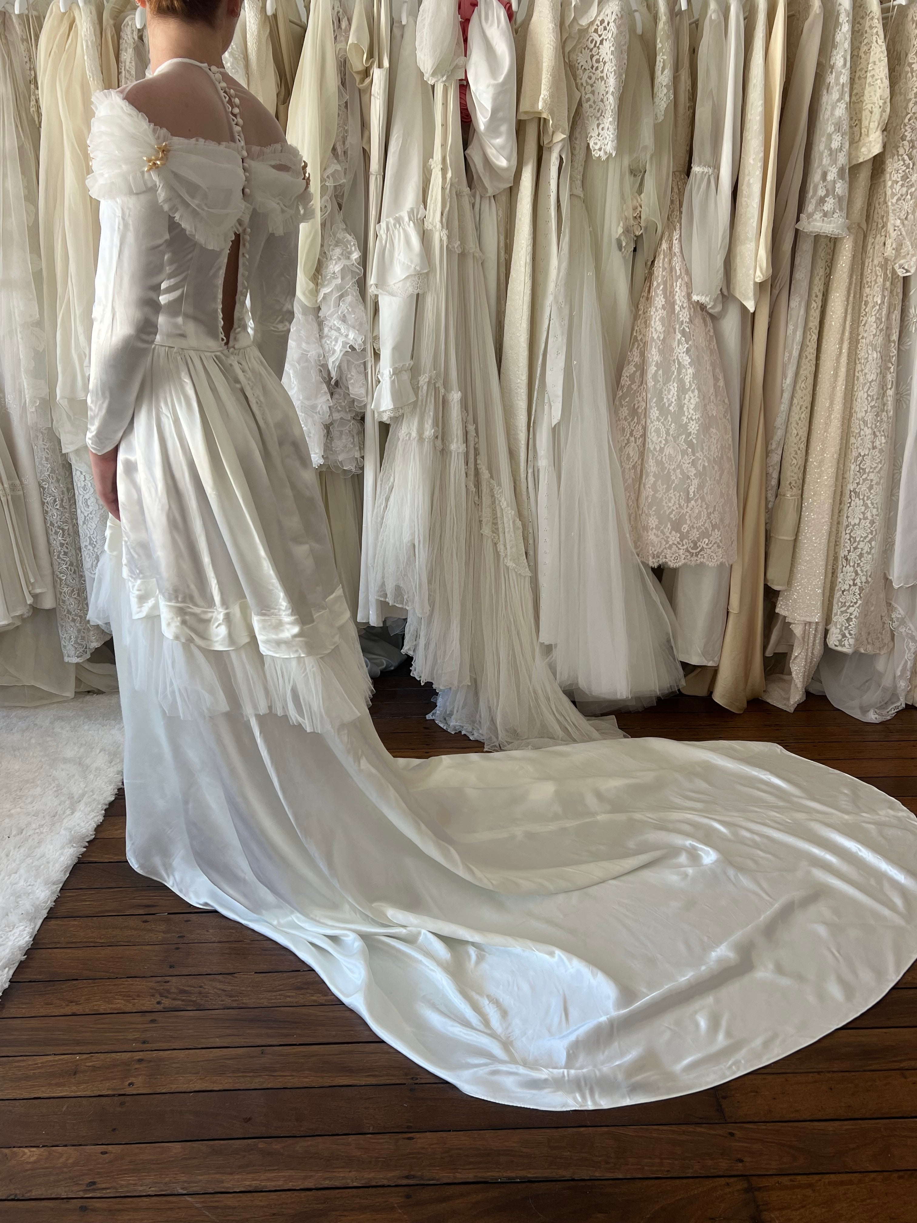 40s Liquid Silk Wax Flower Detail Dress