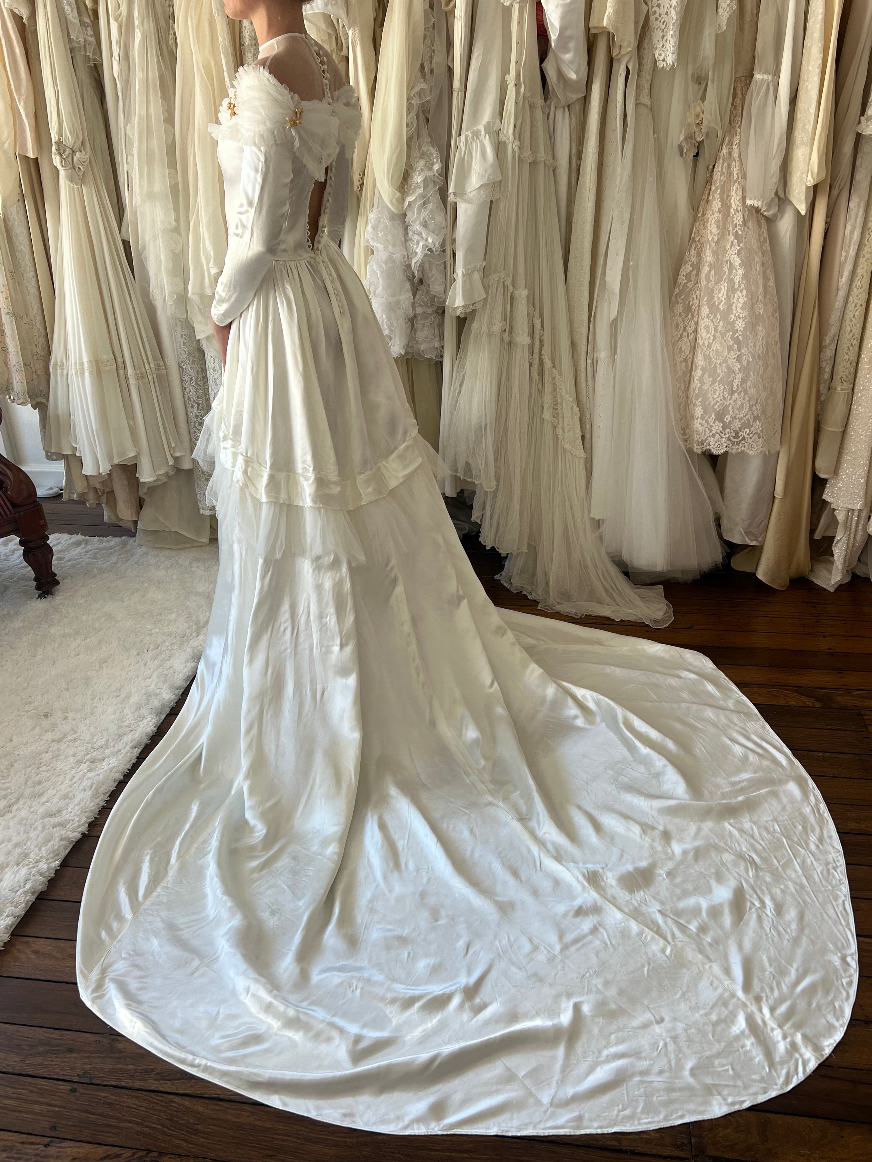 40s Liquid Silk Wax Flower Detail Dress