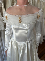 40s Liquid Silk Wax Flower Detail Dress