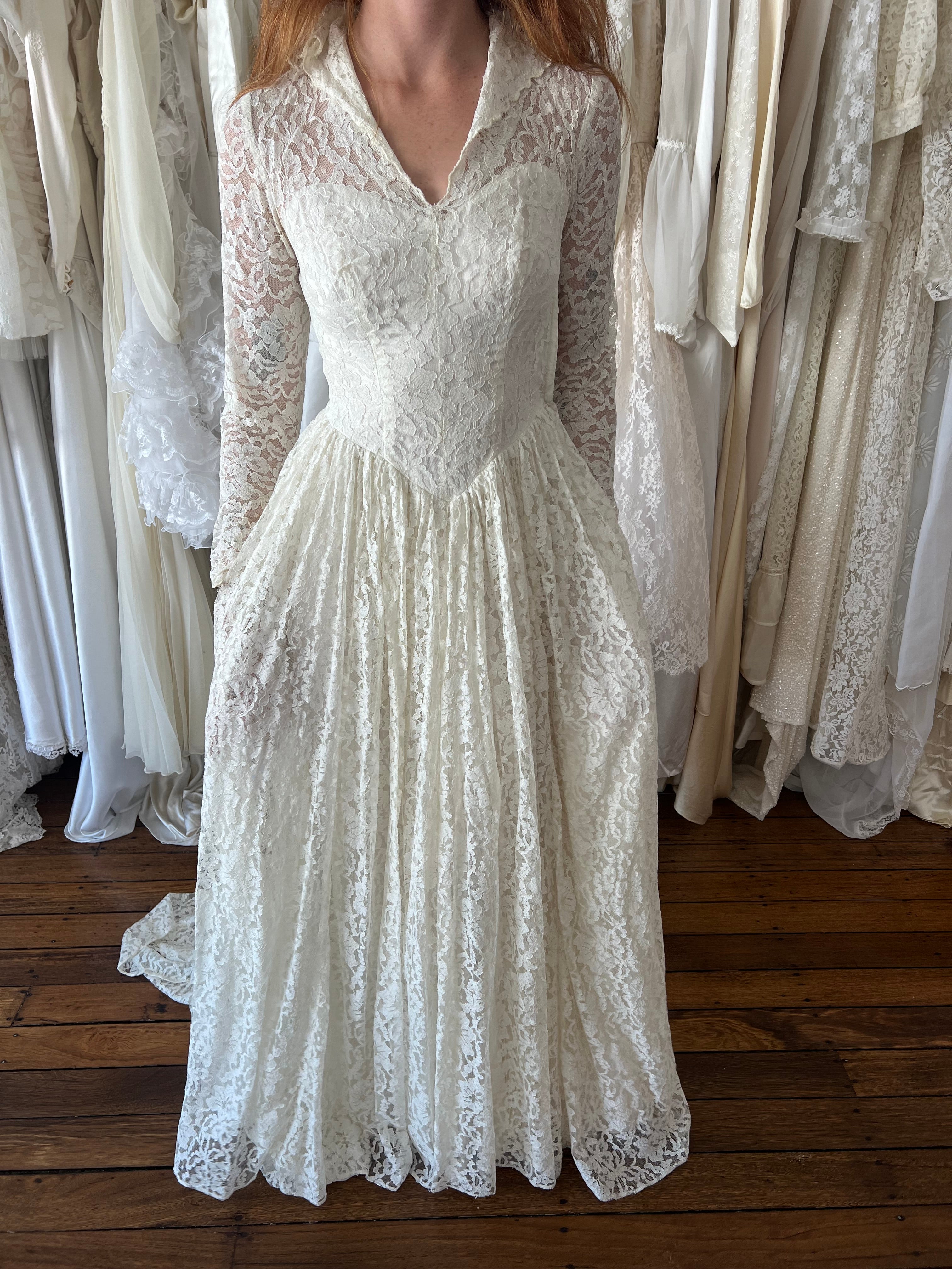 50s Chantilly Lace Collared Dress