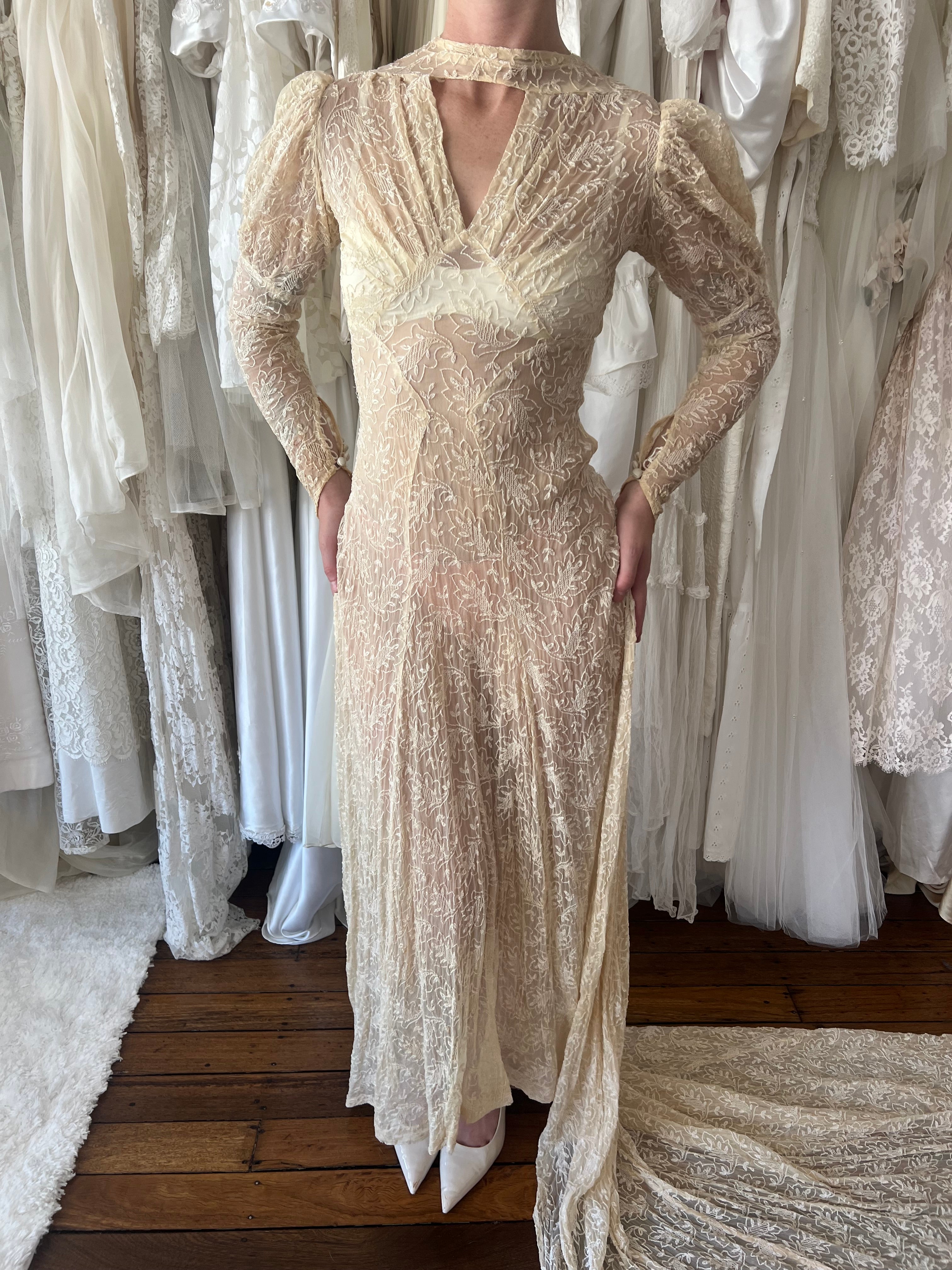 1914 Antique Embroidered Silk Golden Dress